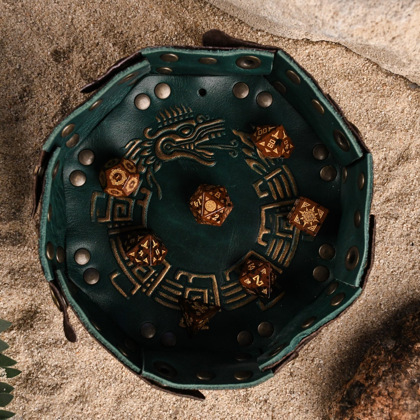 Aztec Mahogany Obsidian Stone Dice Set - Dice Around the World Collection Misty Mountain Gaming