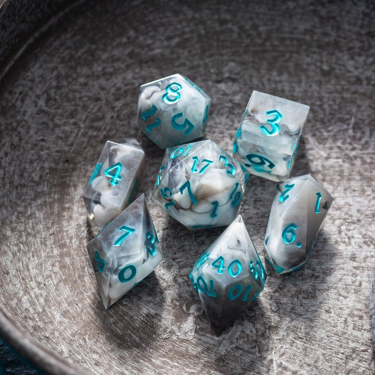 Blue Cloud Handmade Resin DND Dice Set Runic Dice