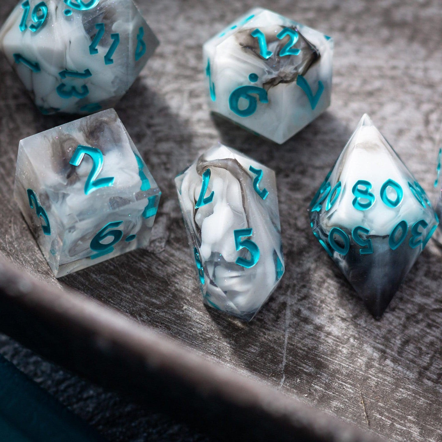 Blue Cloud Handmade Resin DND Dice Set Runic Dice
