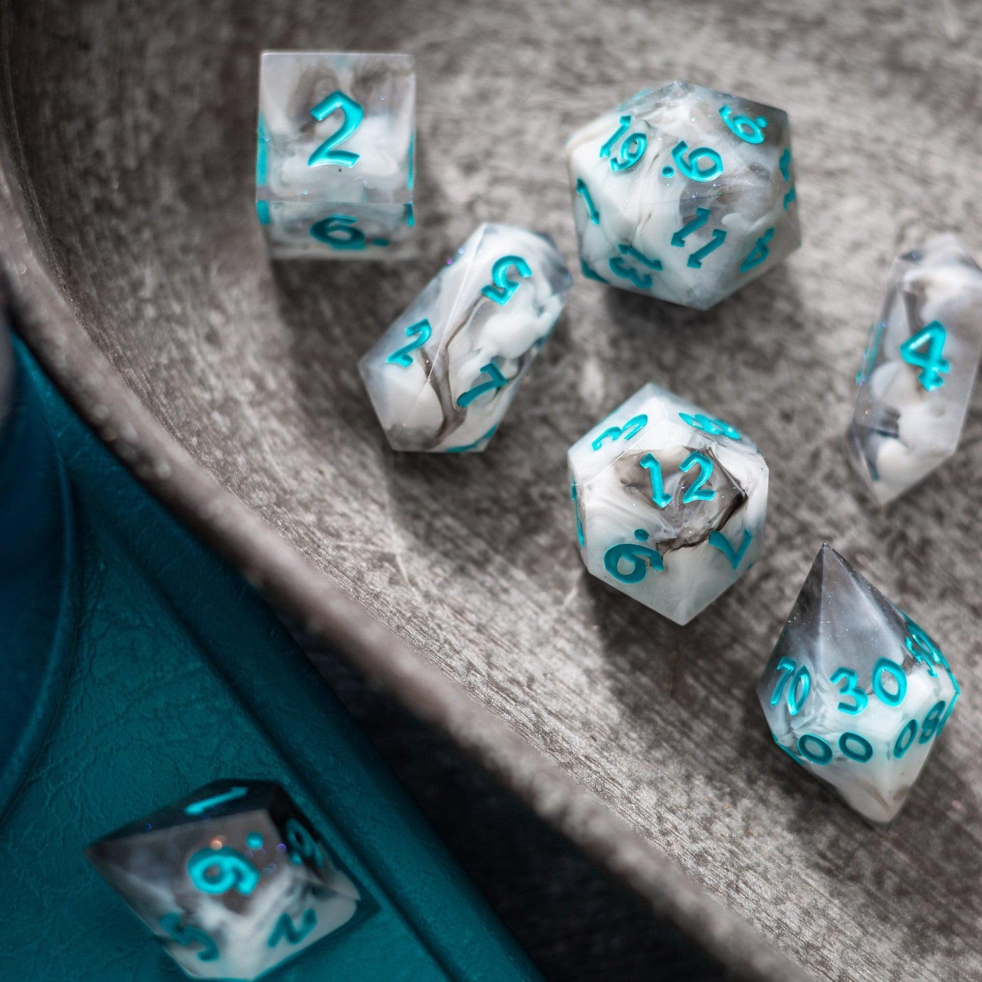 Blue Cloud Handmade Resin DND Dice Set Runic Dice