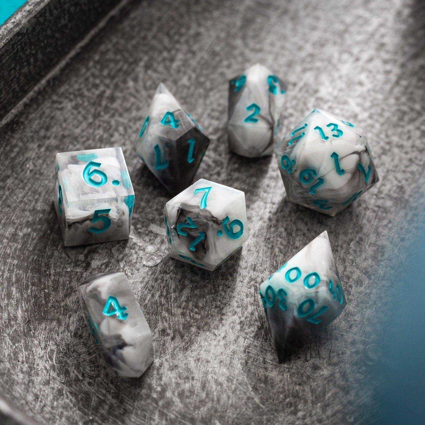 Blue Cloud Handmade Resin DND Dice Set Runic Dice