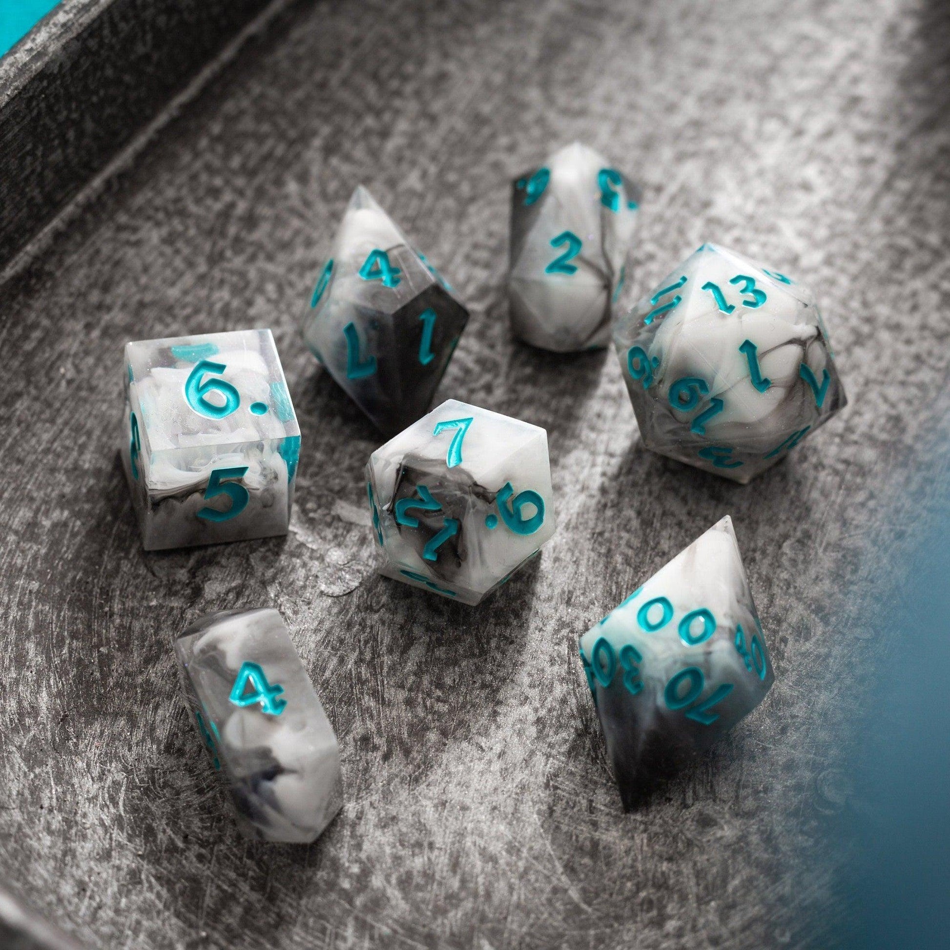 Blue Cloud Handmade Resin DND Dice Set Runic Dice