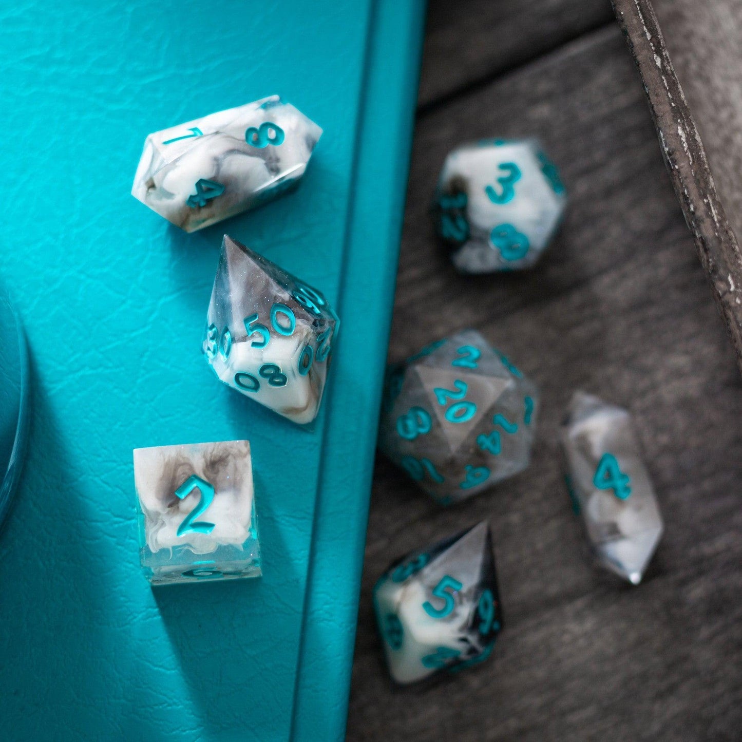 Blue Cloud Handmade Resin DND Dice Set Runic Dice