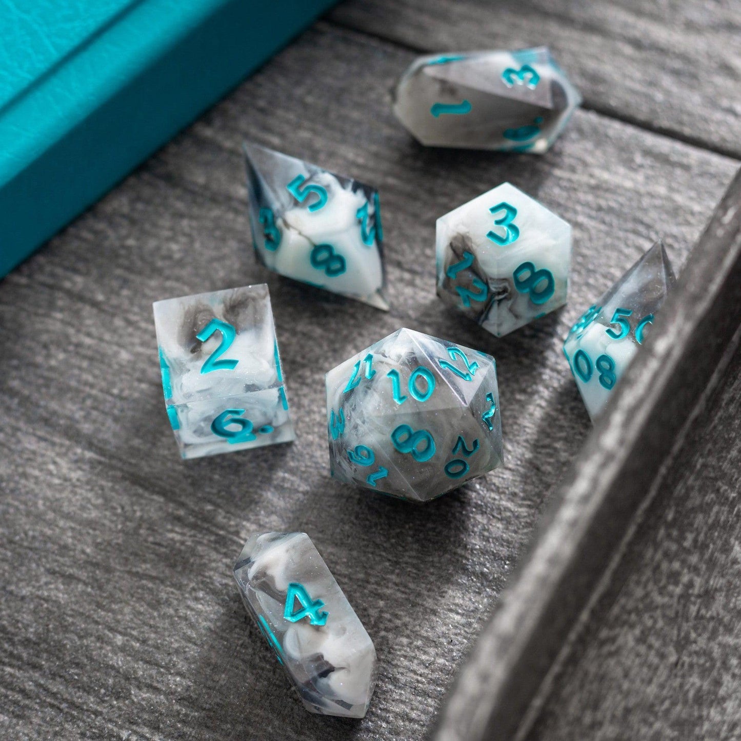 Blue Cloud Handmade Resin DND Dice Set Runic Dice