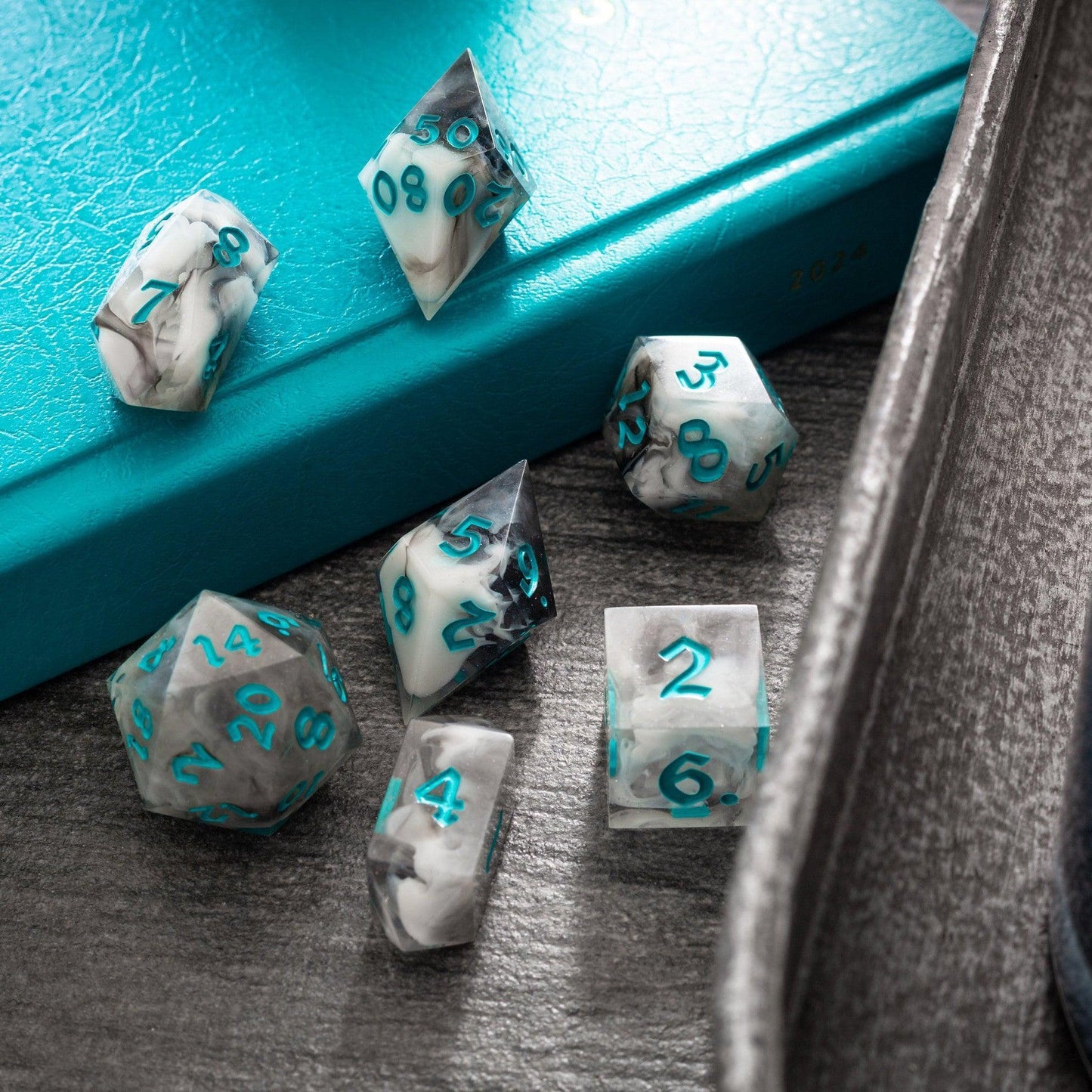 Blue Cloud Handmade Resin DND Dice Set Runic Dice