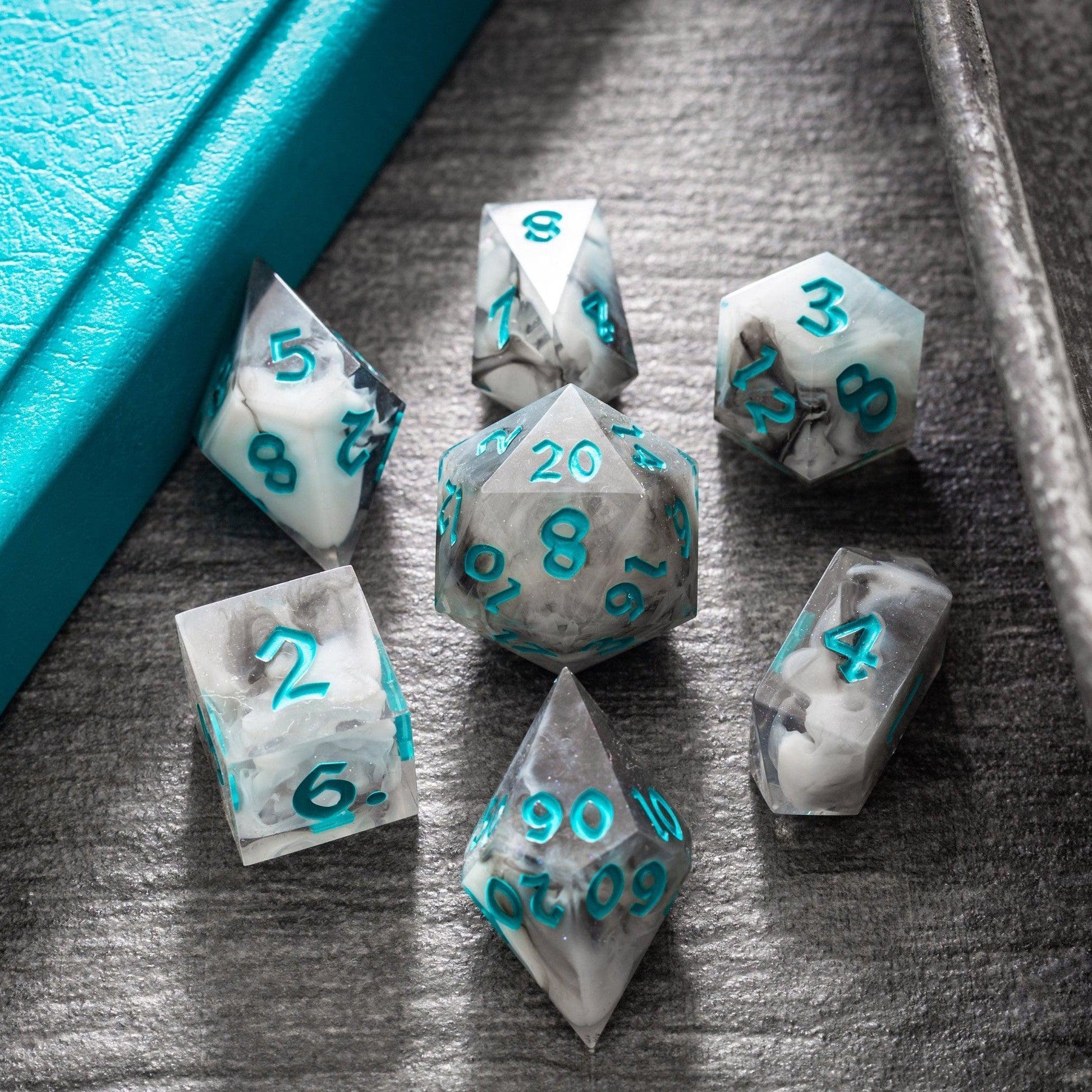Blue Cloud Handmade Resin DND Dice Set Runic Dice