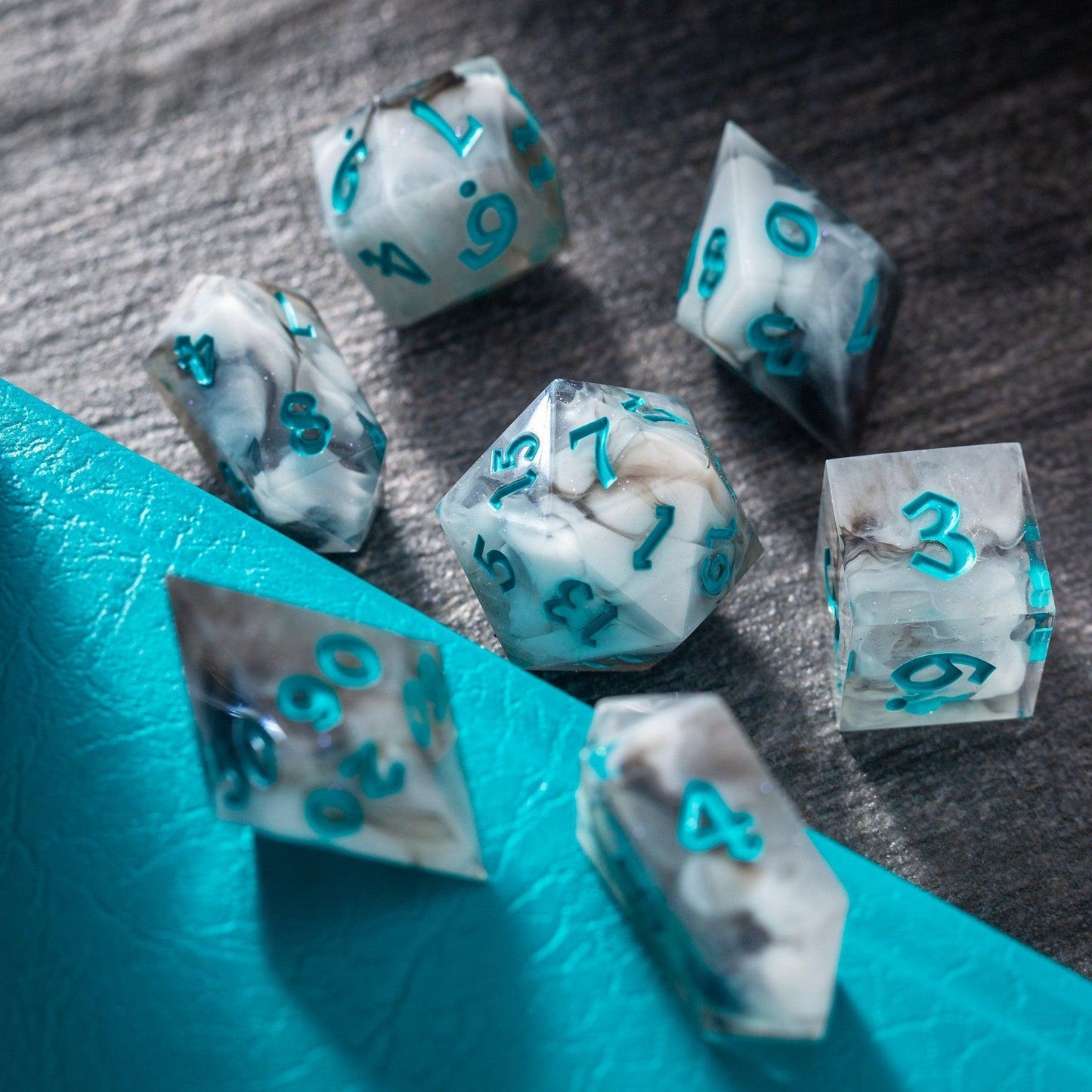Blue Cloud Handmade Resin DND Dice Set Runic Dice