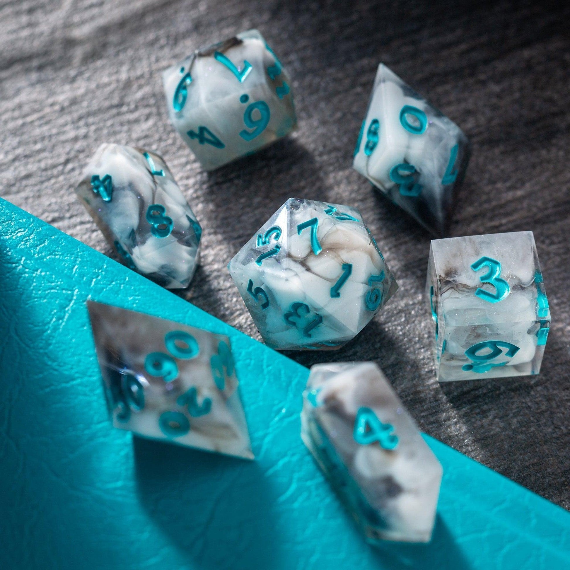 Blue Cloud Handmade Resin DND Dice Set Runic Dice