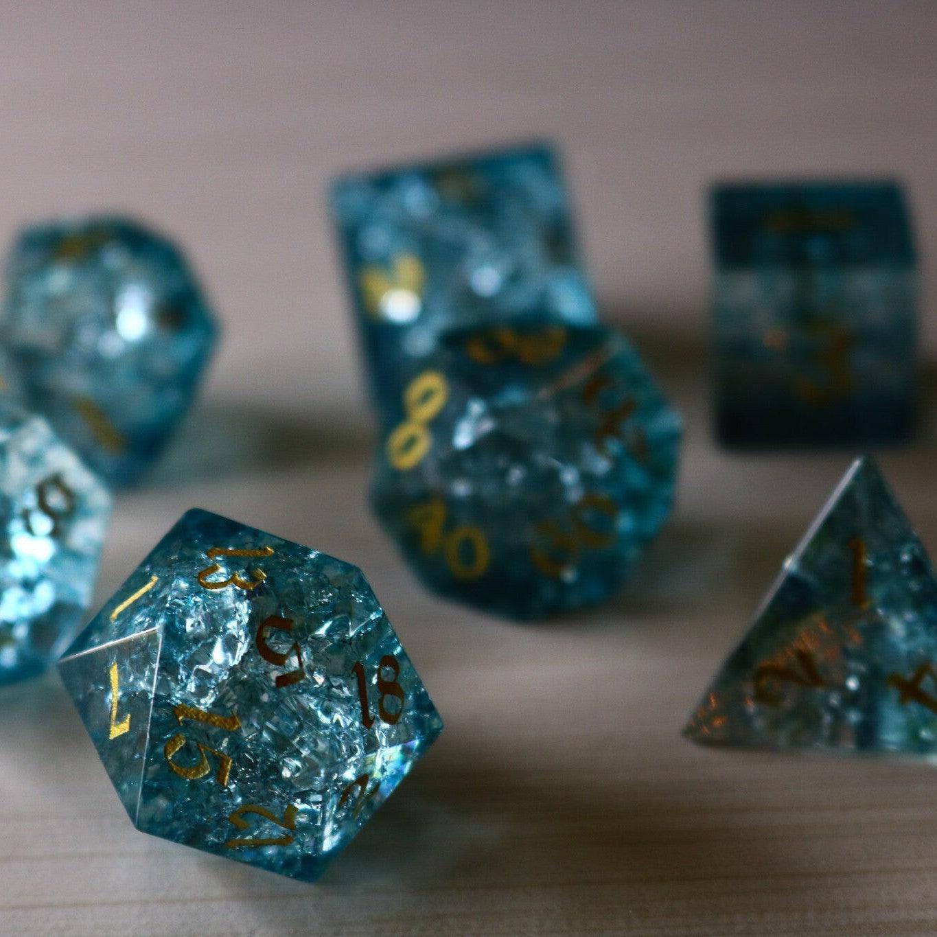 Blue Ocean Forge Fire Glass DND Dice Set Runic Dice