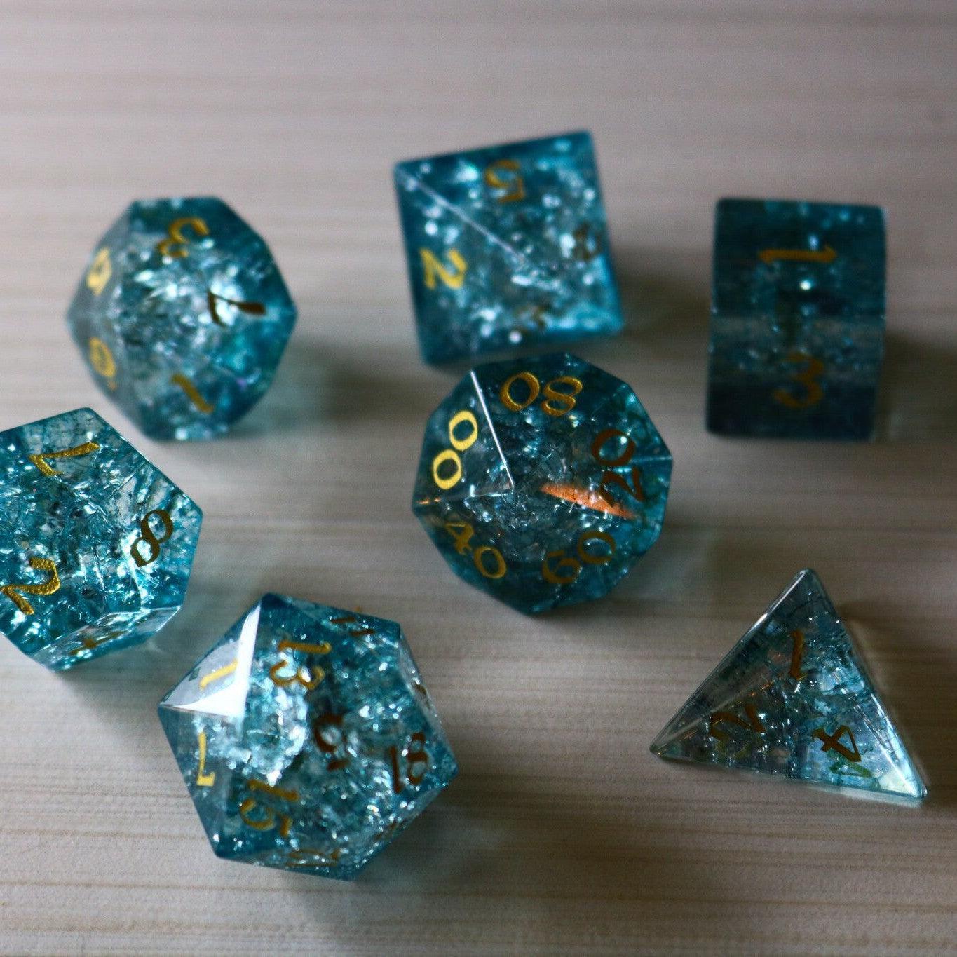 Blue Ocean Forge Fire Glass DND Dice Set Runic Dice