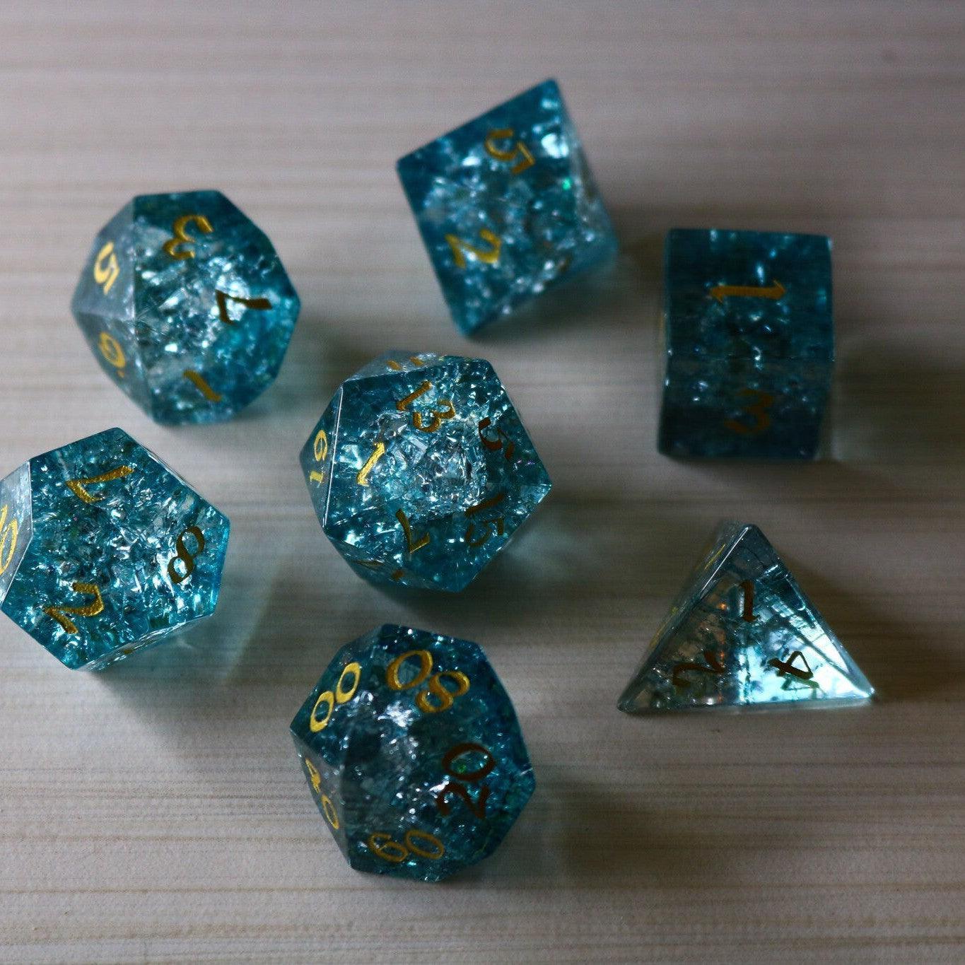 Blue Ocean Forge Fire Glass DND Dice Set Runic Dice