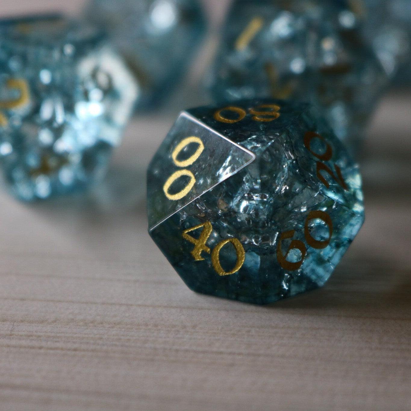 Blue Ocean Forge Fire Glass DND Dice Set Runic Dice