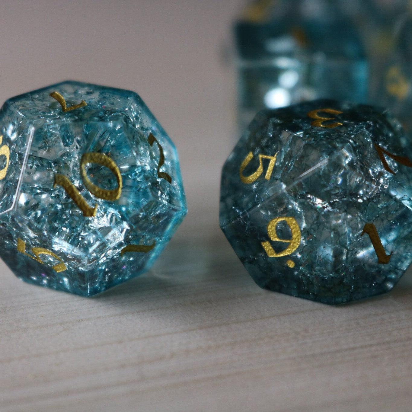 Blue Ocean Forge Fire Glass DND Dice Set Runic Dice