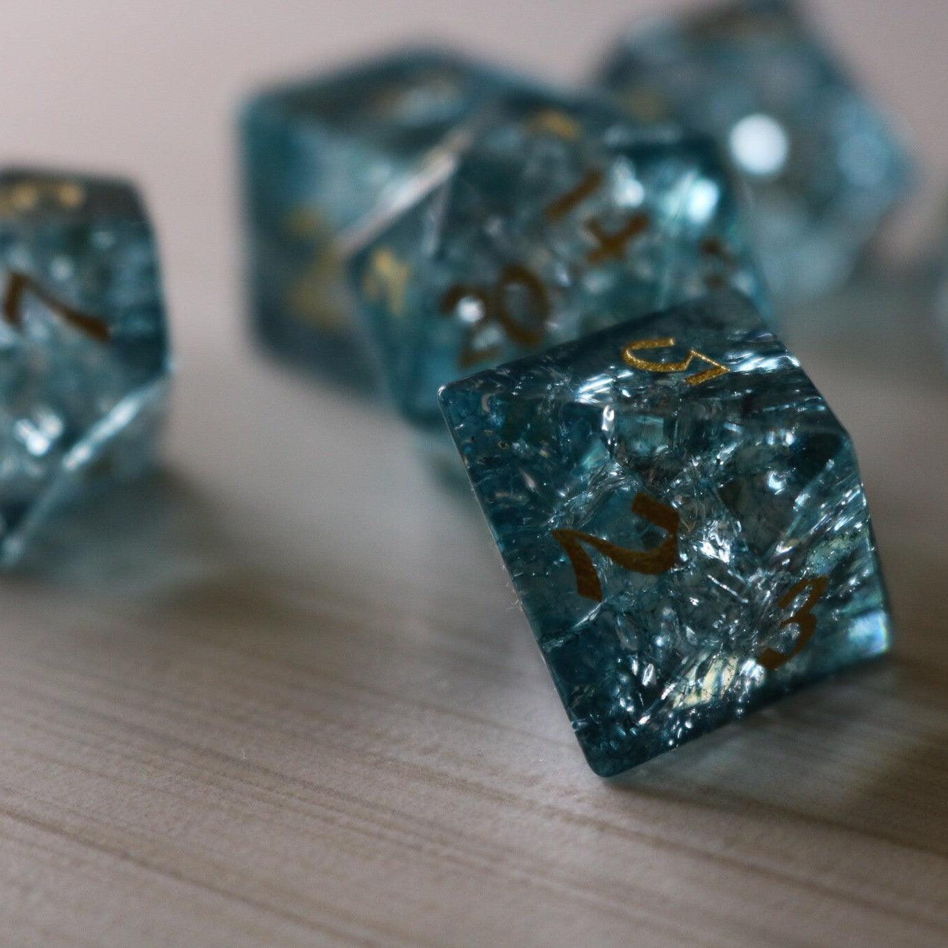 Blue Ocean Forge Fire Glass DND Dice Set Runic Dice