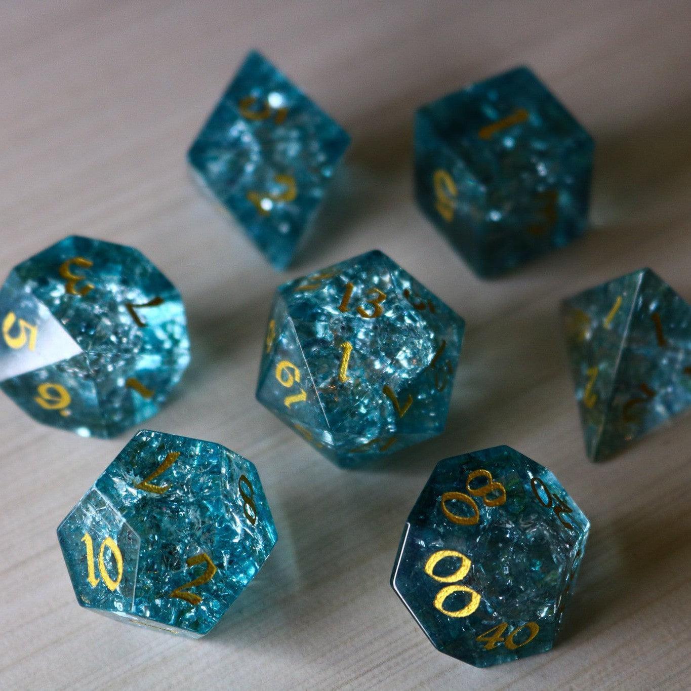 Blue Ocean Forge Fire Glass DND Dice Set Runic Dice