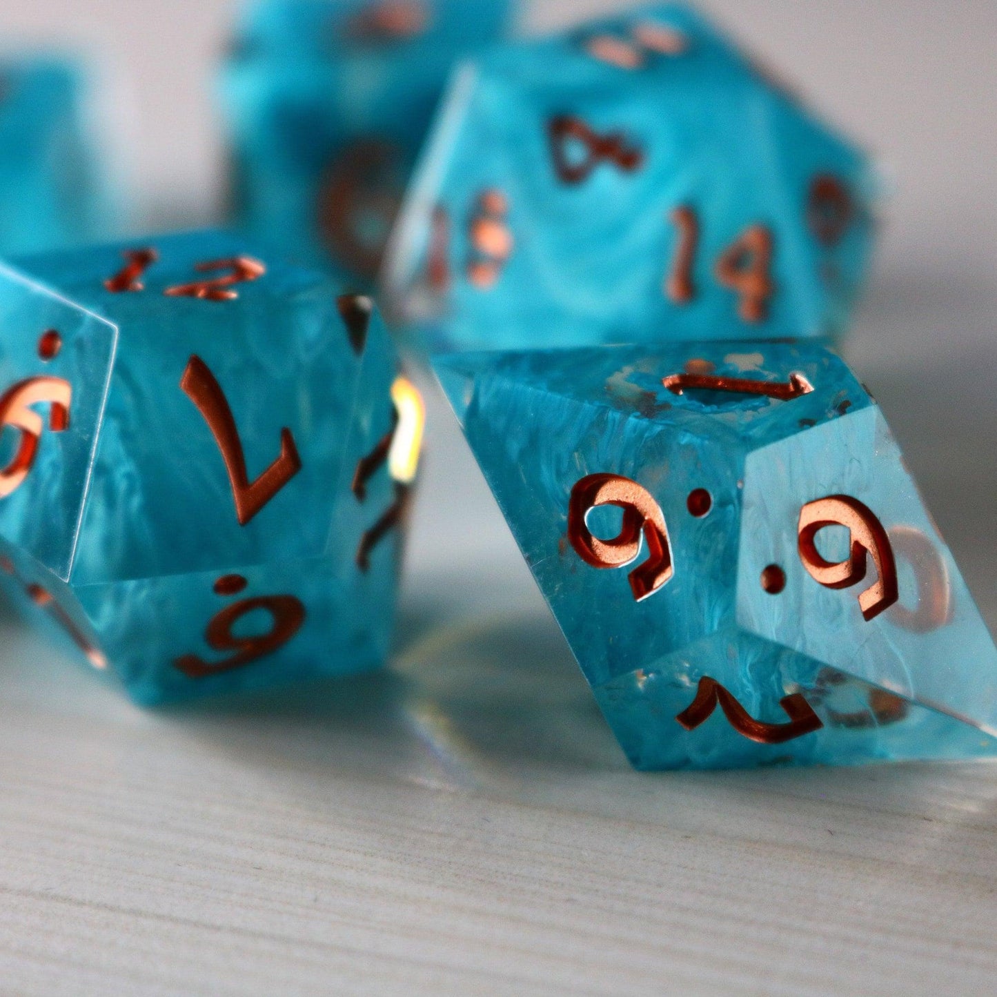 Blue Smoke Handmade Resin DND Dice Set Runic Dice