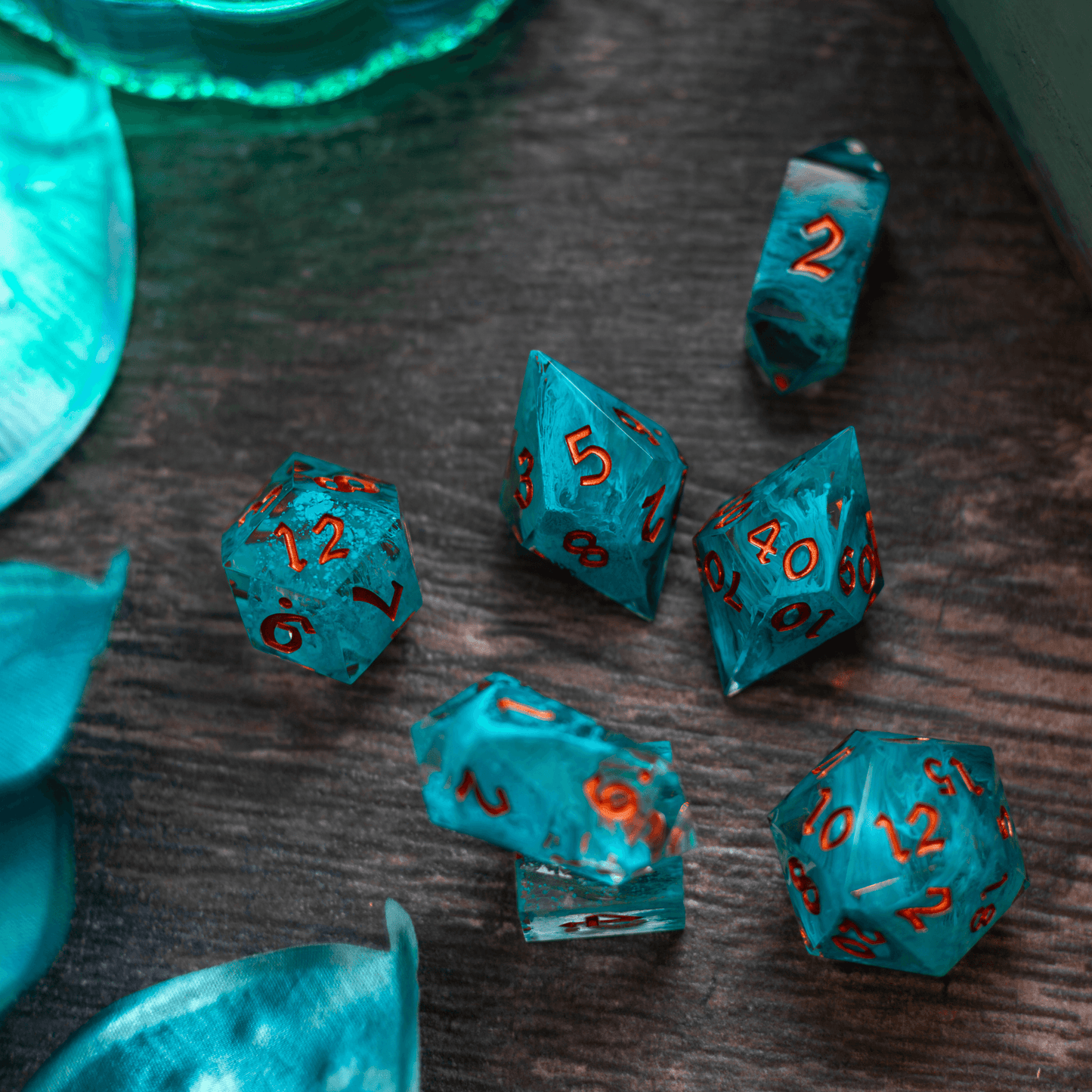 Blue Smoke Handmade Resin DND Dice Set Runic Dice