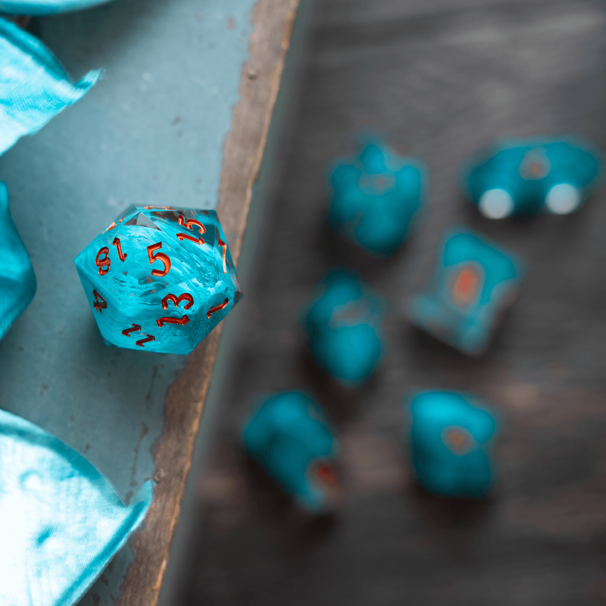 Blue Smoke Handmade Resin DND Dice Set Runic Dice