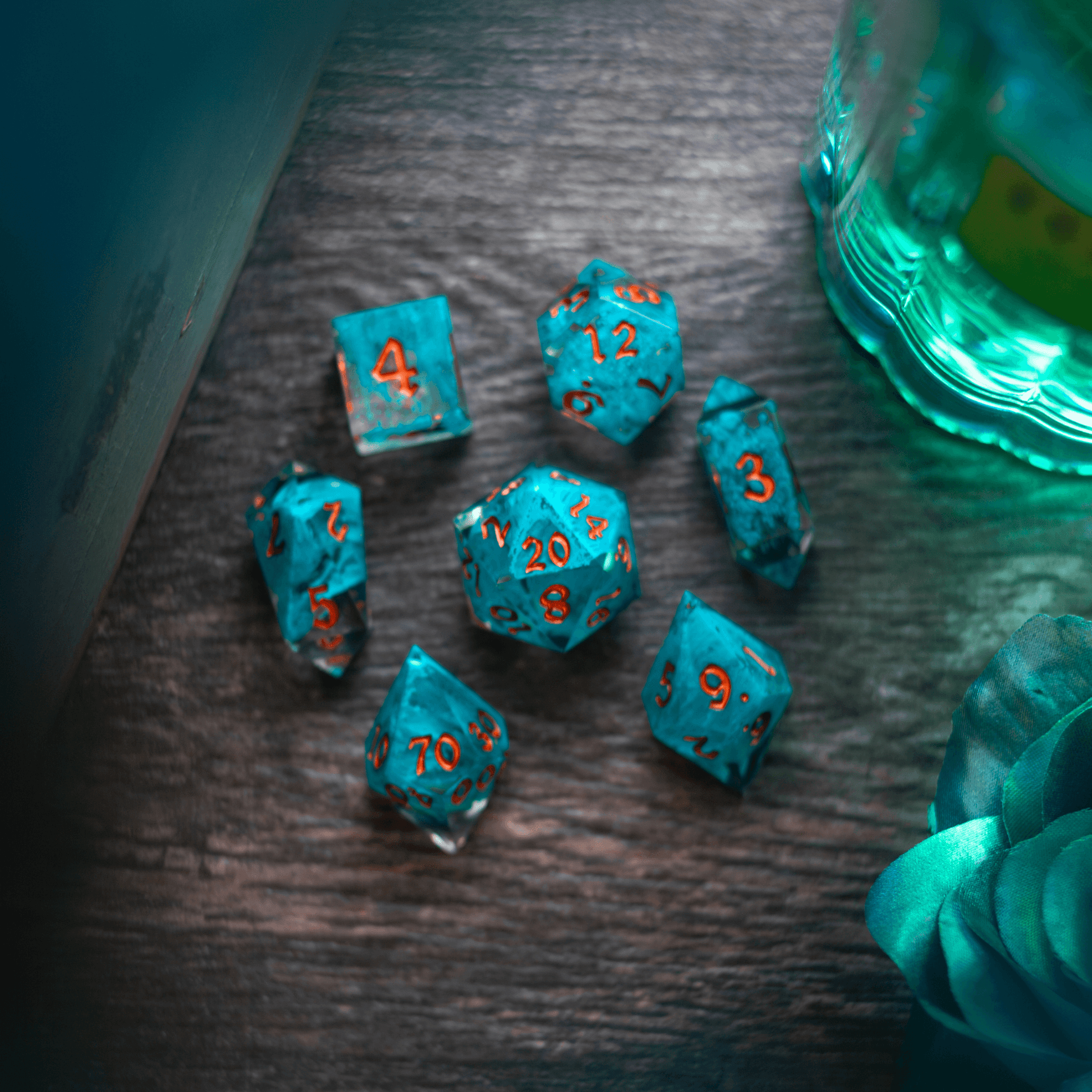 Blue Smoke Handmade Resin DND Dice Set Runic Dice