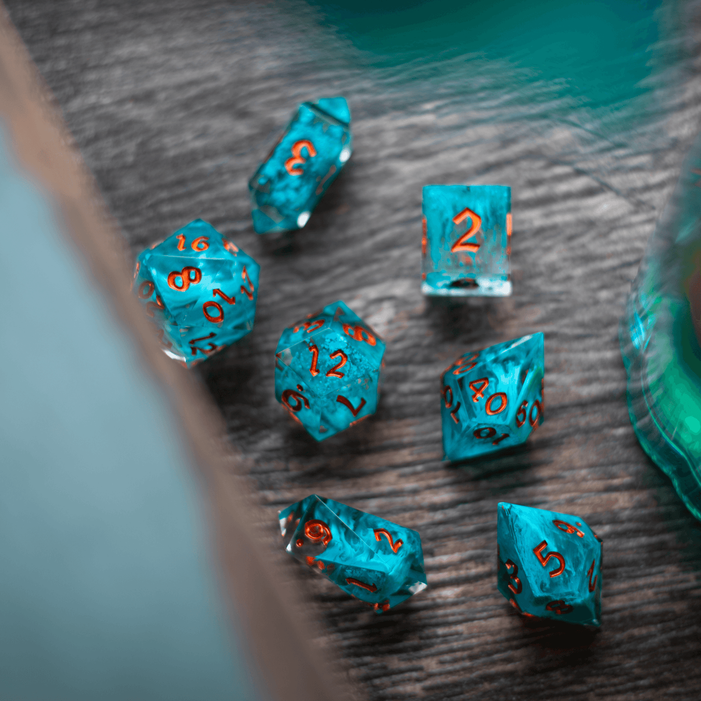 Blue Smoke Handmade Resin DND Dice Set Runic Dice