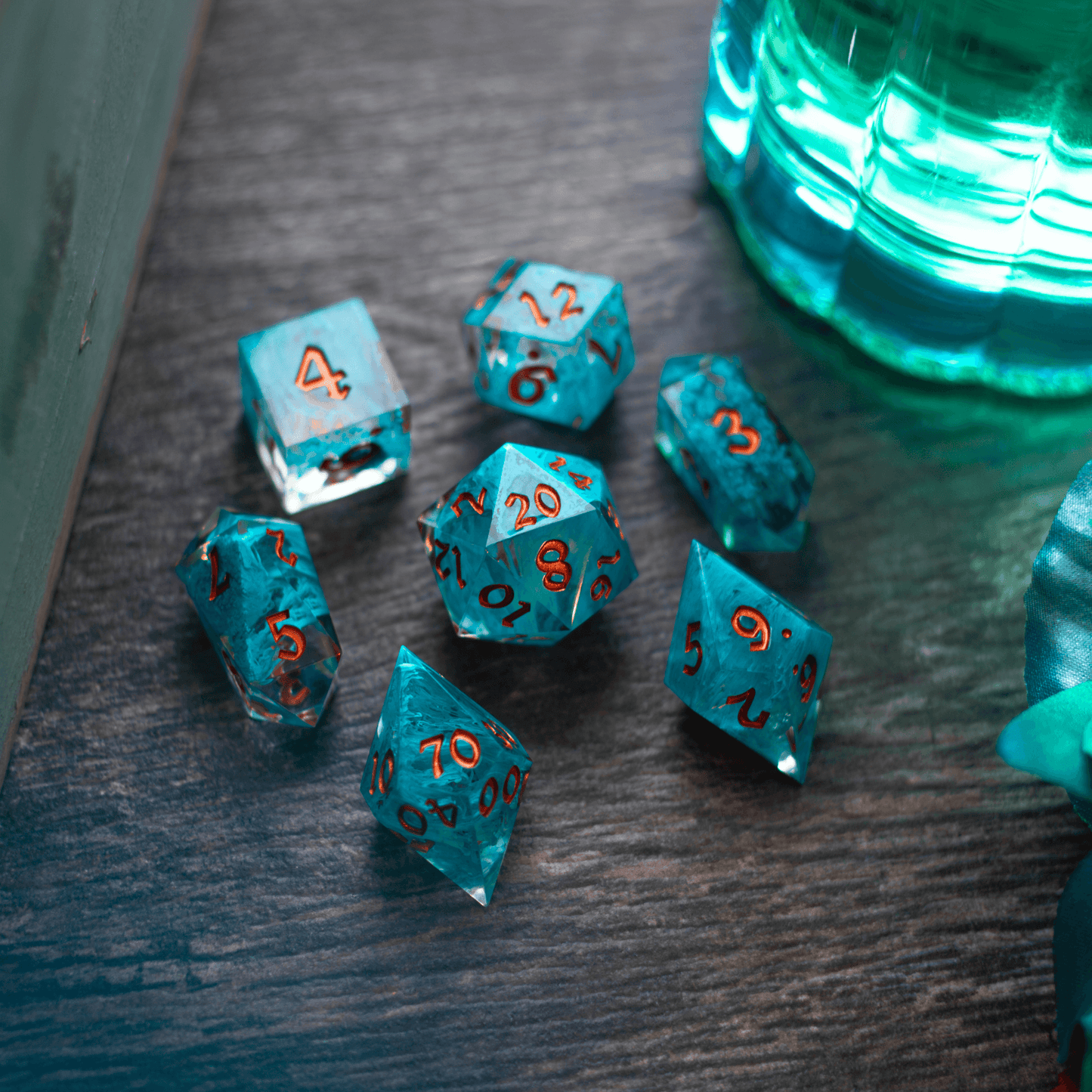 Blue Smoke Handmade Resin DND Dice Set Runic Dice