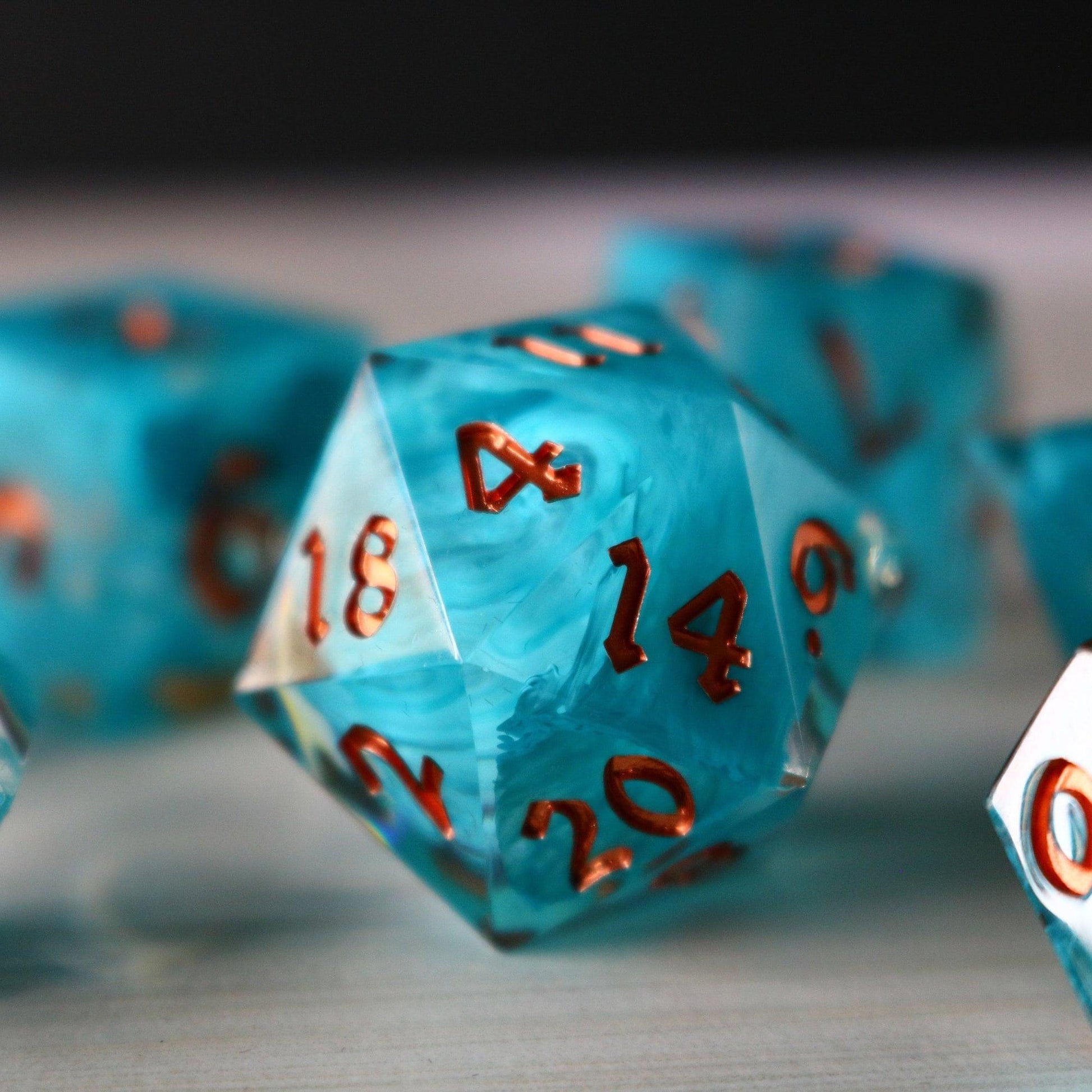 Blue Smoke Handmade Resin DND Dice Set Runic Dice
