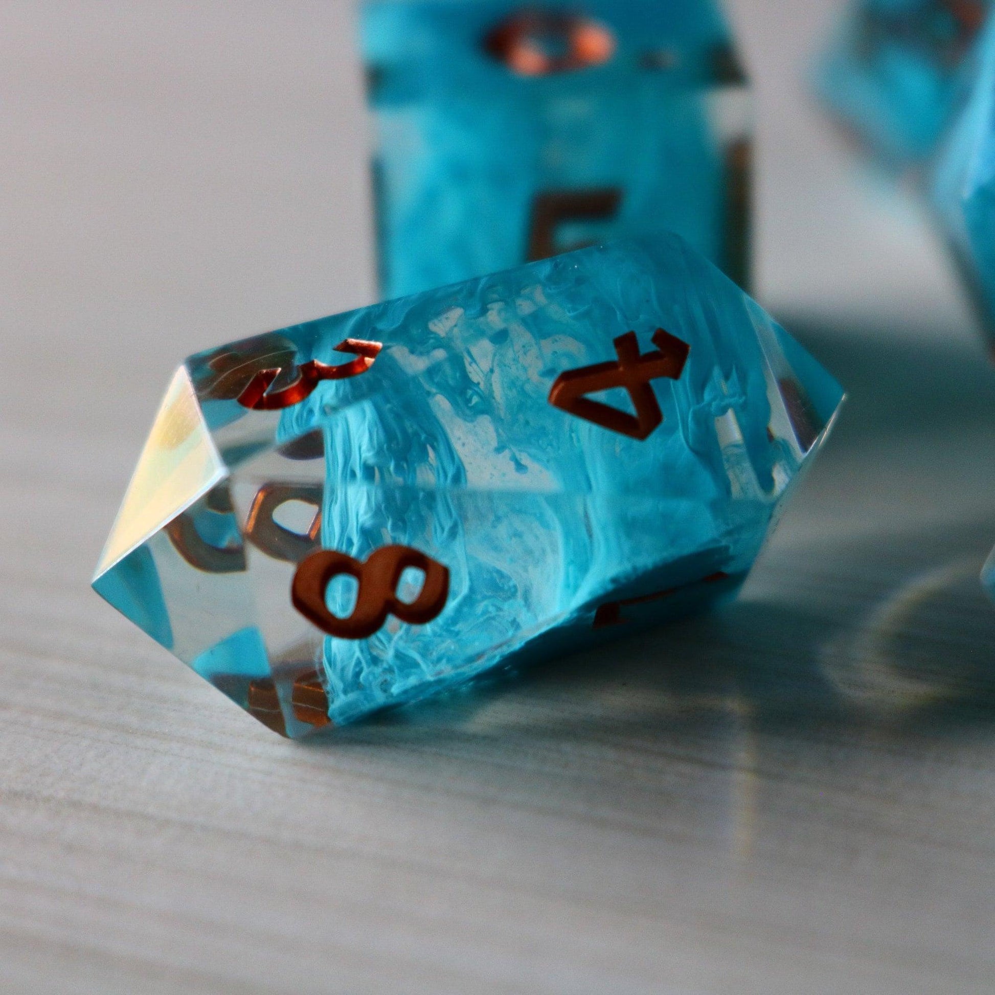 Blue Smoke Handmade Resin DND Dice Set Runic Dice