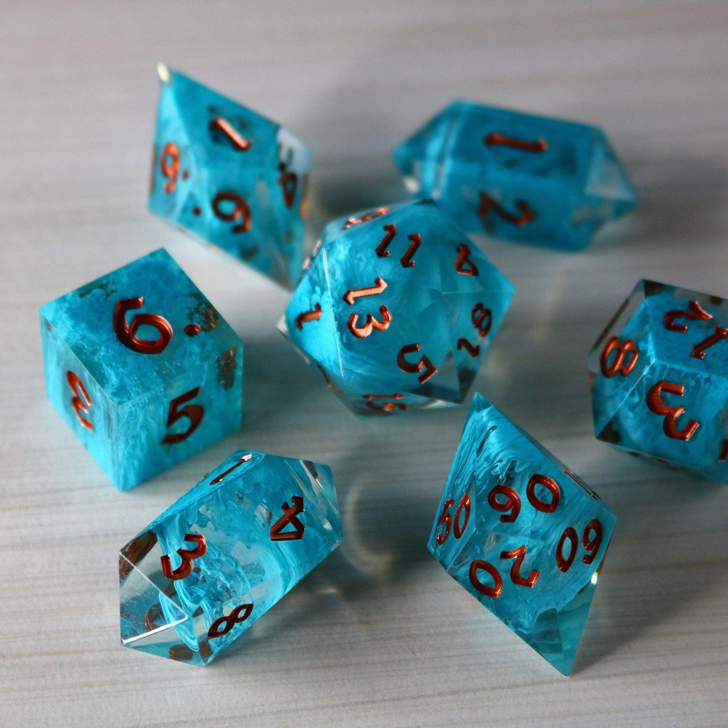 Blue Smoke Handmade Resin DND Dice Set Runic Dice