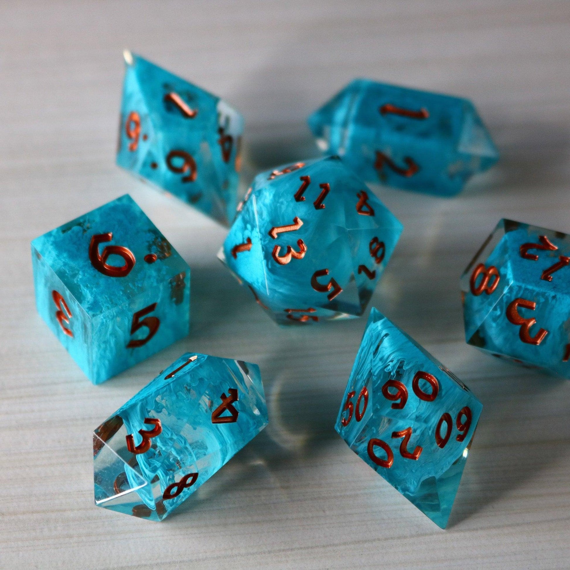 Blue Smoke Handmade Resin DND Dice Set Runic Dice