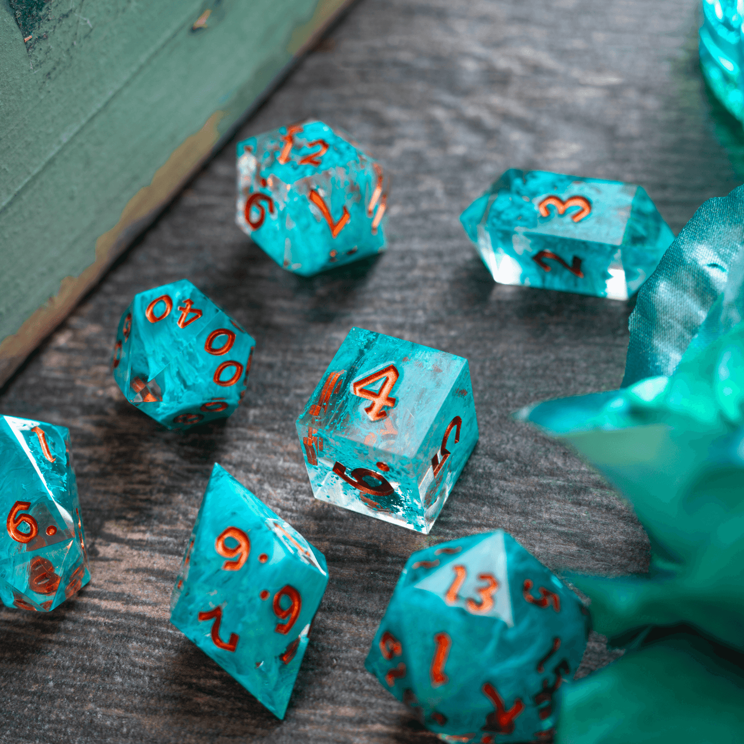 Blue Smoke Handmade Resin DND Dice Set Runic Dice