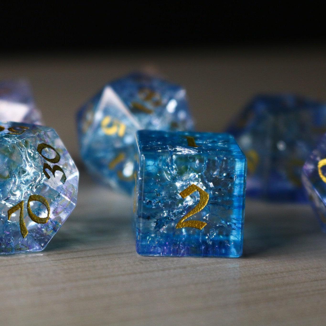 Blue Wing Forge Fire Glass DND Dice Set Runic Dice