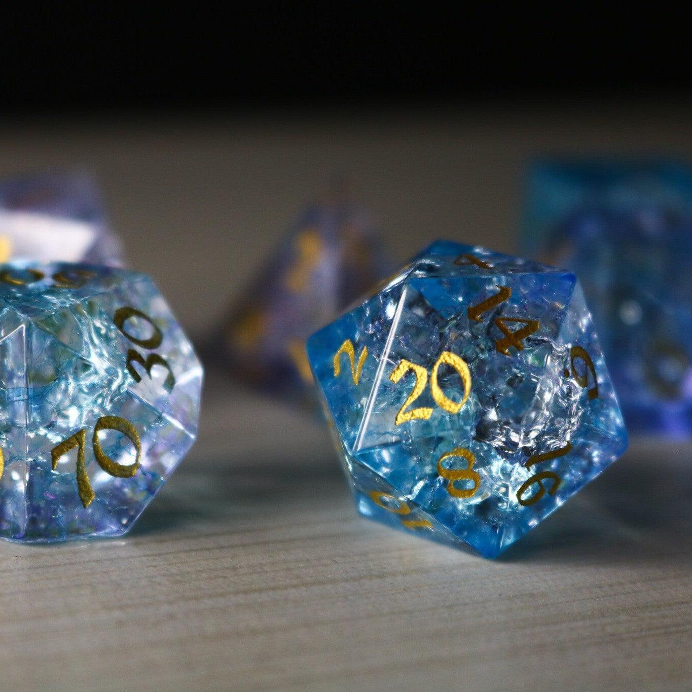 Blue Wing Forge Fire Glass DND Dice Set Runic Dice