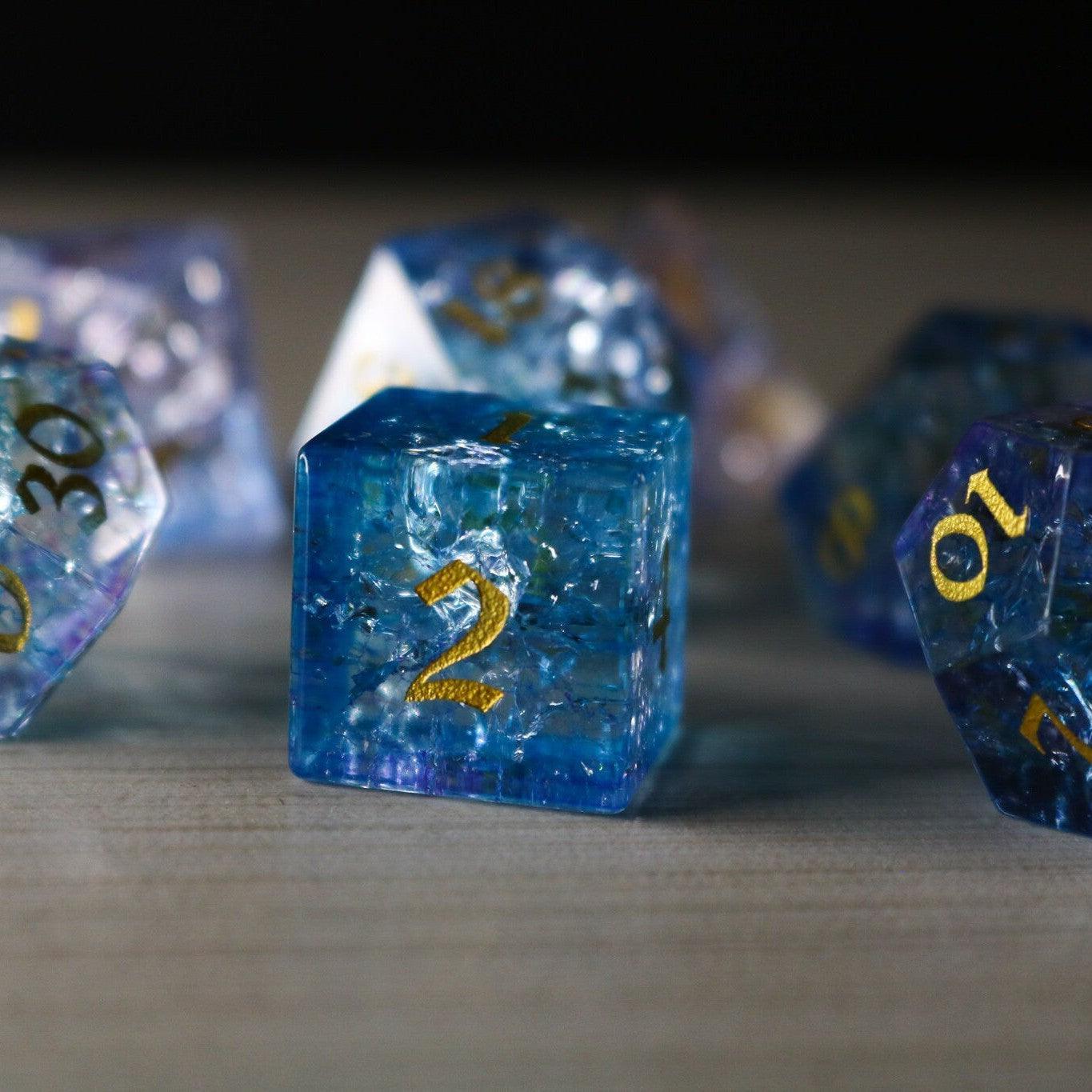 Blue Wing Forge Fire Glass DND Dice Set Runic Dice