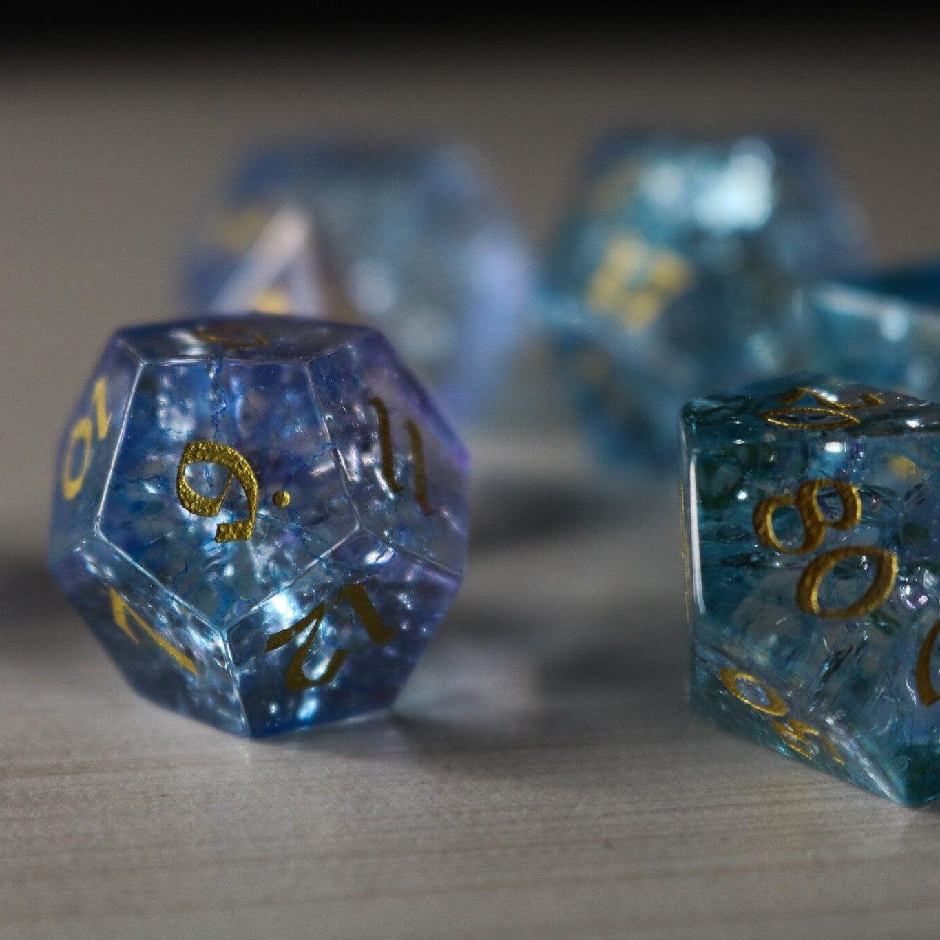 Blue Wing Forge Fire Glass DND Dice Set Runic Dice