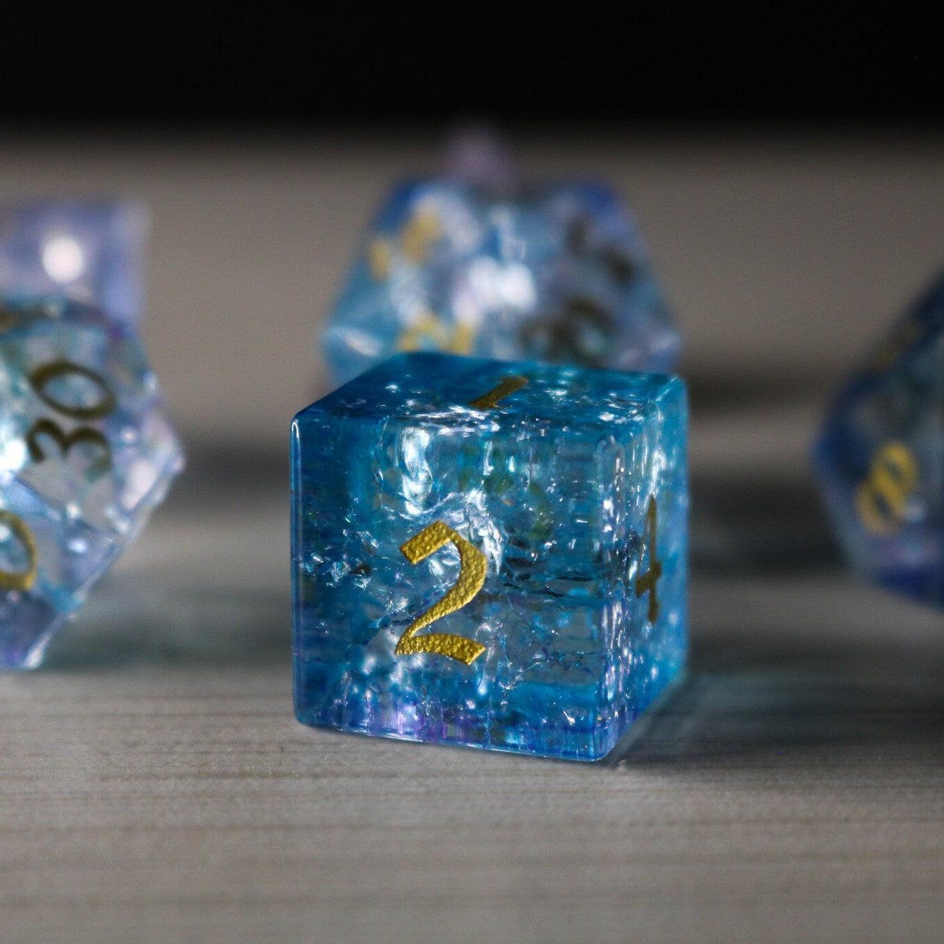 Blue Wing Forge Fire Glass DND Dice Set Runic Dice