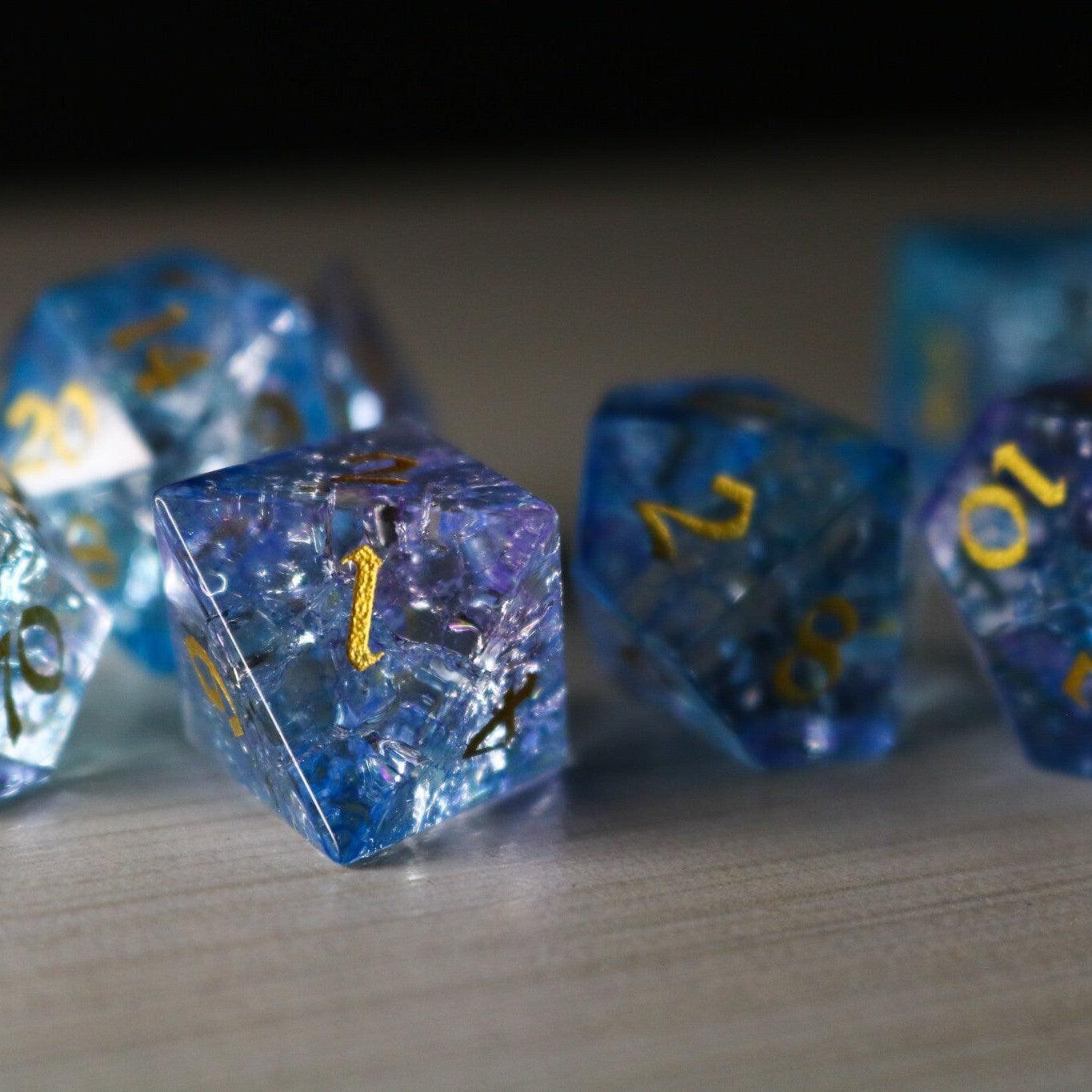 Blue Wing Forge Fire Glass DND Dice Set Runic Dice
