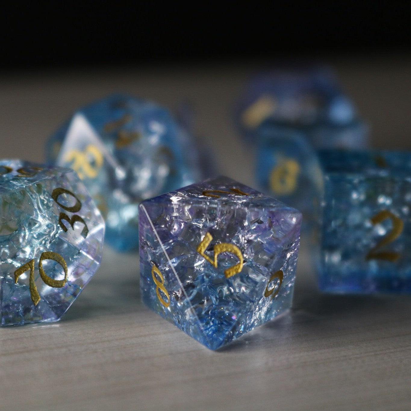 Blue Wing Forge Fire Glass DND Dice Set Runic Dice