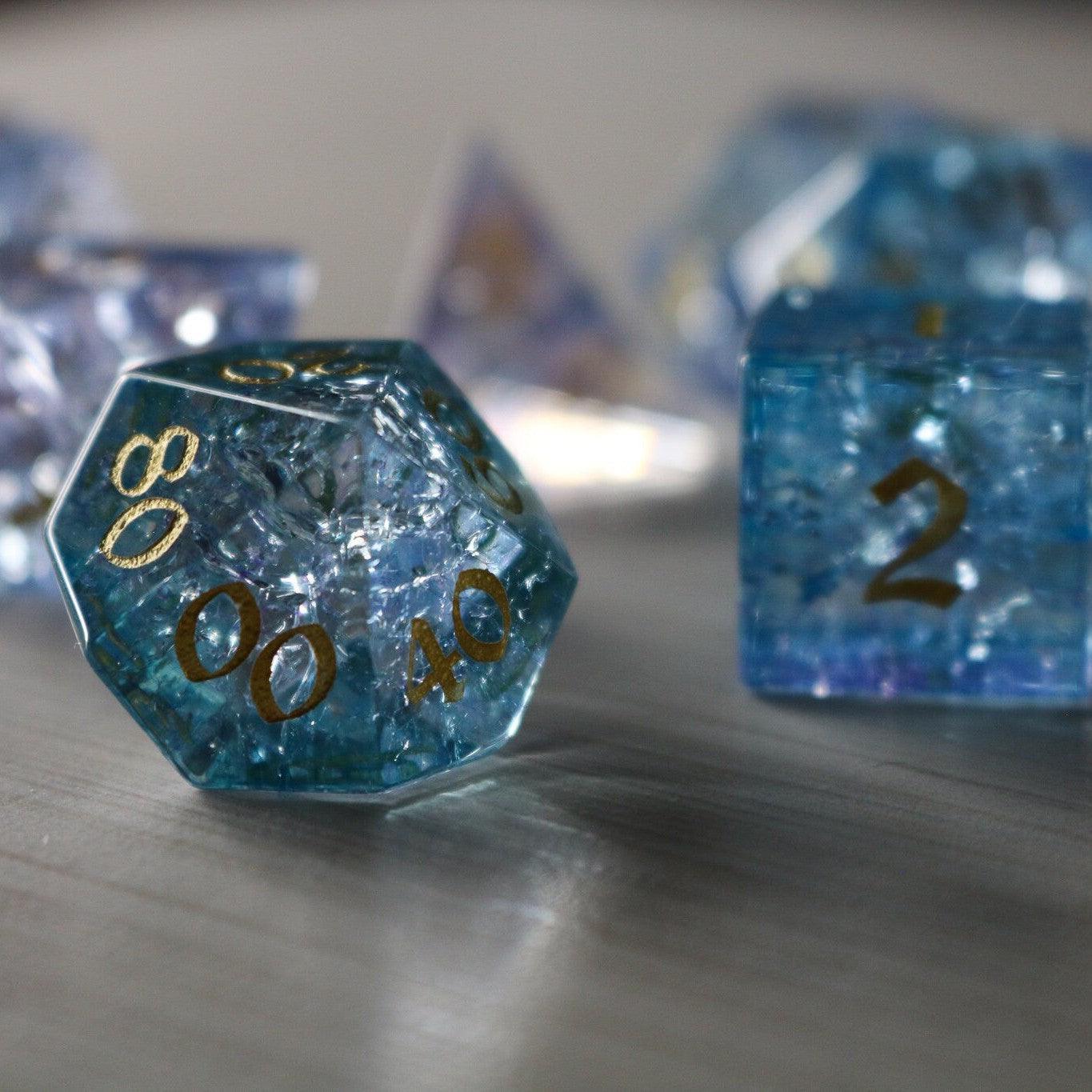 Blue Wing Forge Fire Glass DND Dice Set Runic Dice