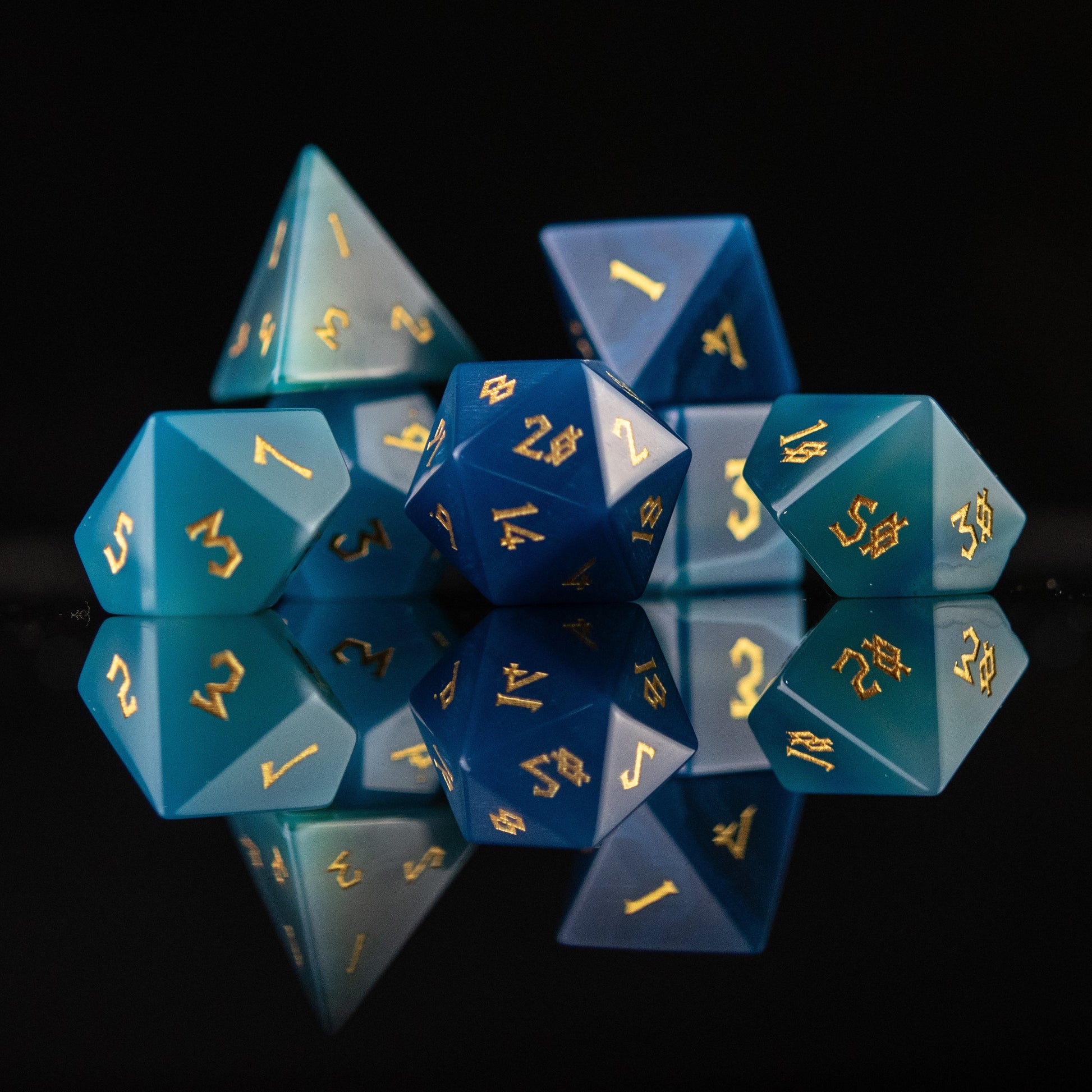 Blue Agate Stone Dice Set Misty Mountain Gaming