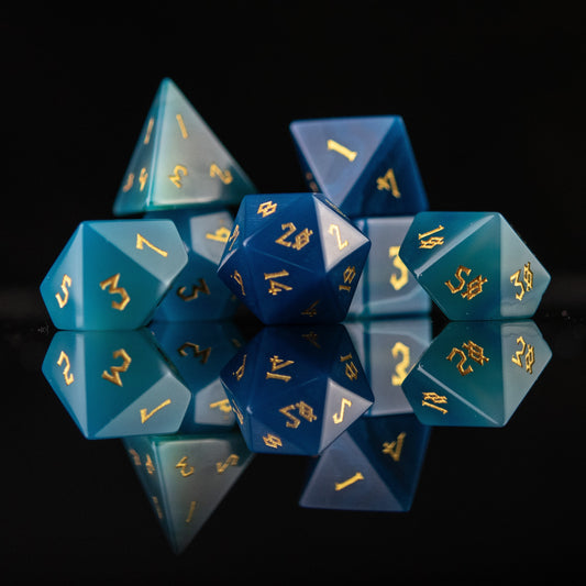 Blue Agate Stone Dice Set Misty Mountain Gaming
