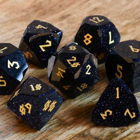 Blue Sandstone Multifaceted Stone Dice Set Misty Mountain Gaming