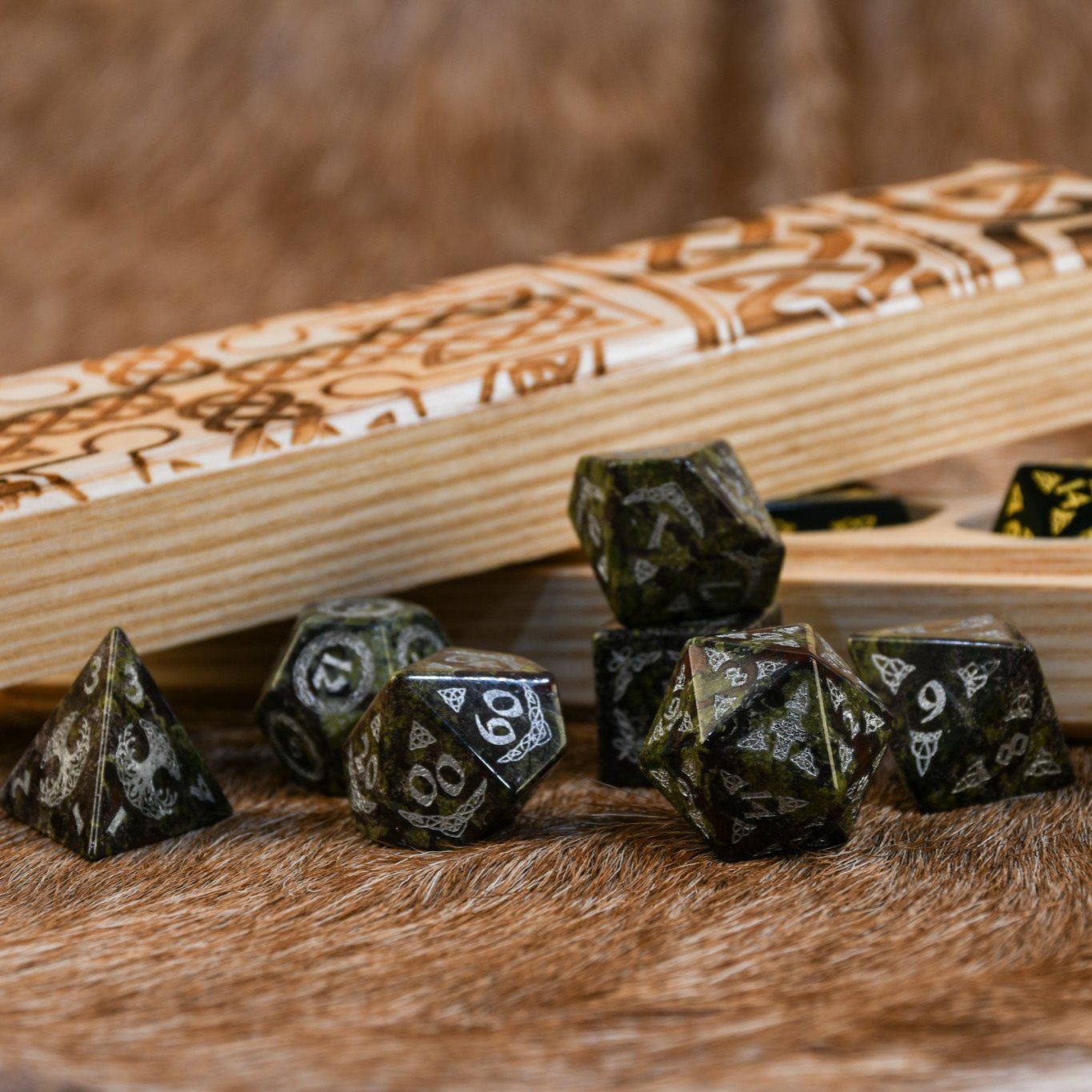 Celtic Dragon Blood Jasper Stone Dice Set – Dice Around the World Collection Misty Mountain Gaming