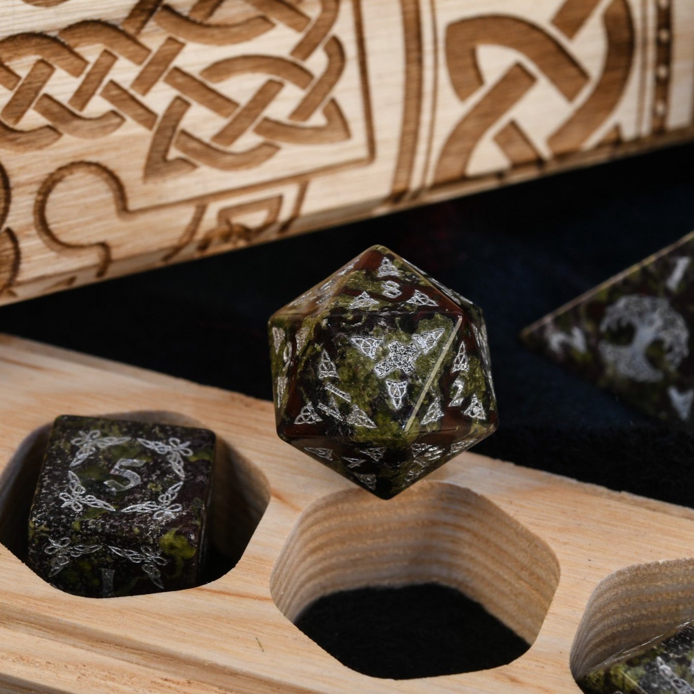 Celtic Dragon Blood Jasper Stone Dice Set – Dice Around the World Collection Misty Mountain Gaming