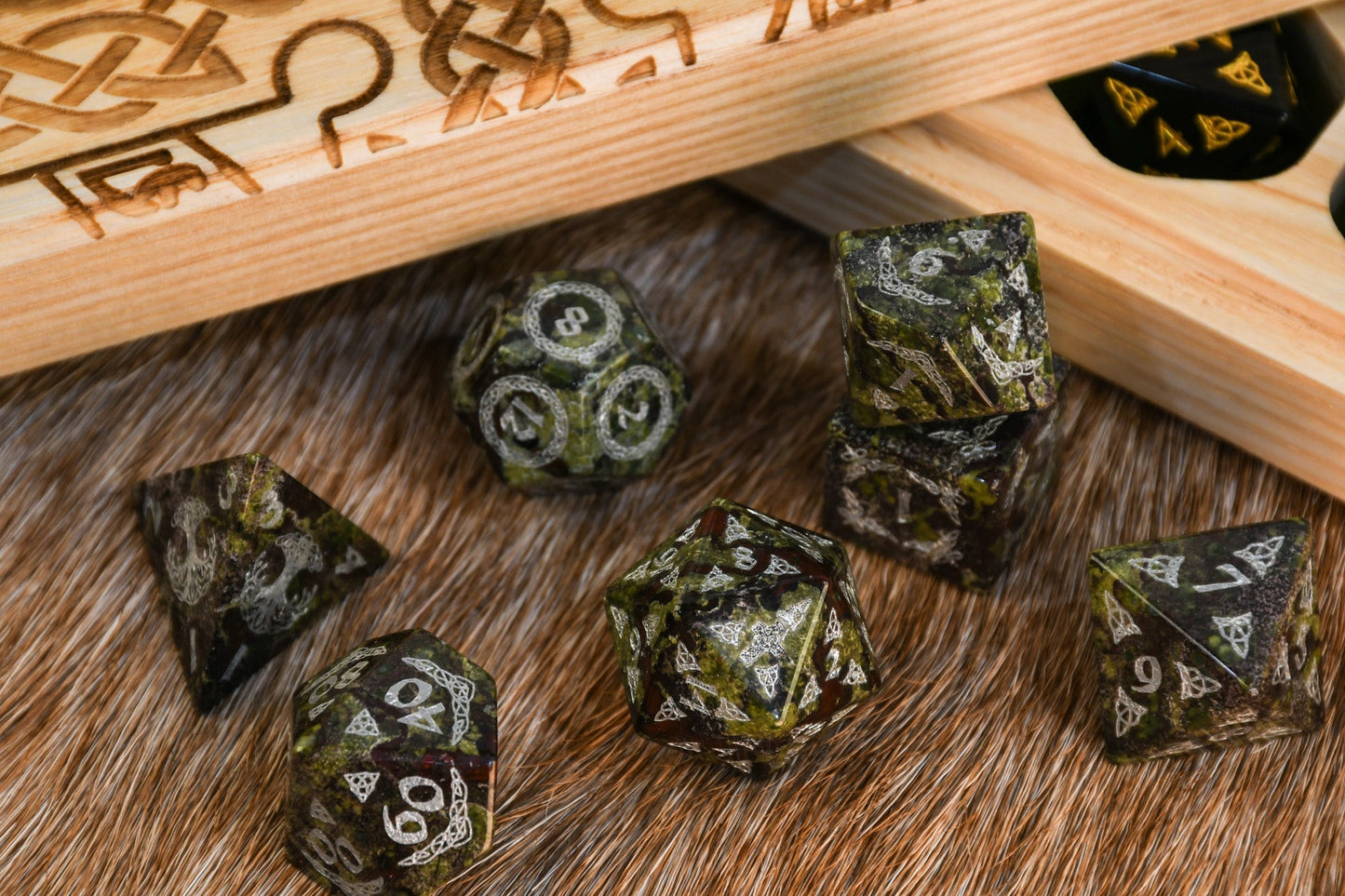 Celtic Dragon Blood Jasper Stone Dice Set – Dice Around the World Collection Misty Mountain Gaming