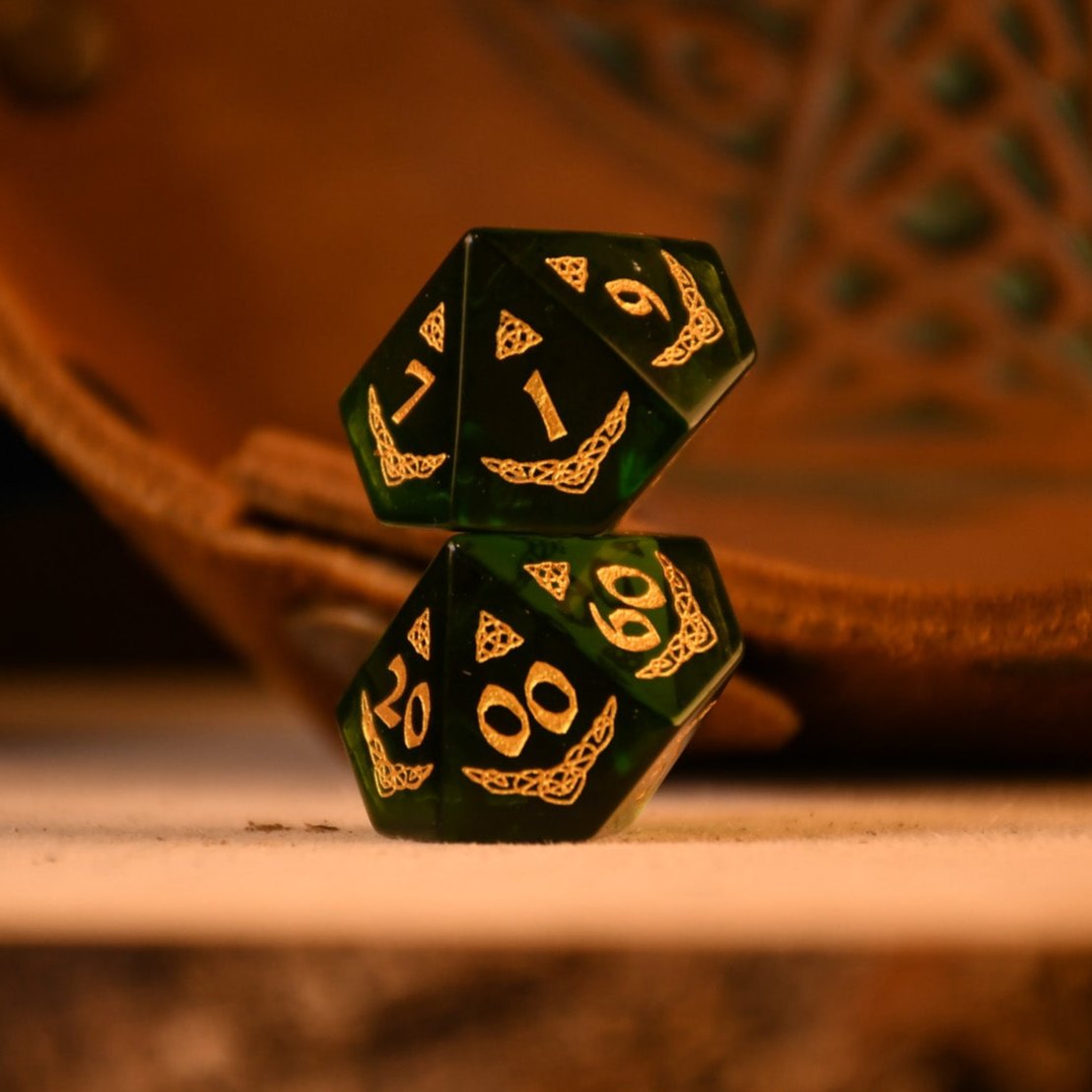 Celtic Green Glass Dice Set - Dice Around the World Collection Misty Mountain Gaming