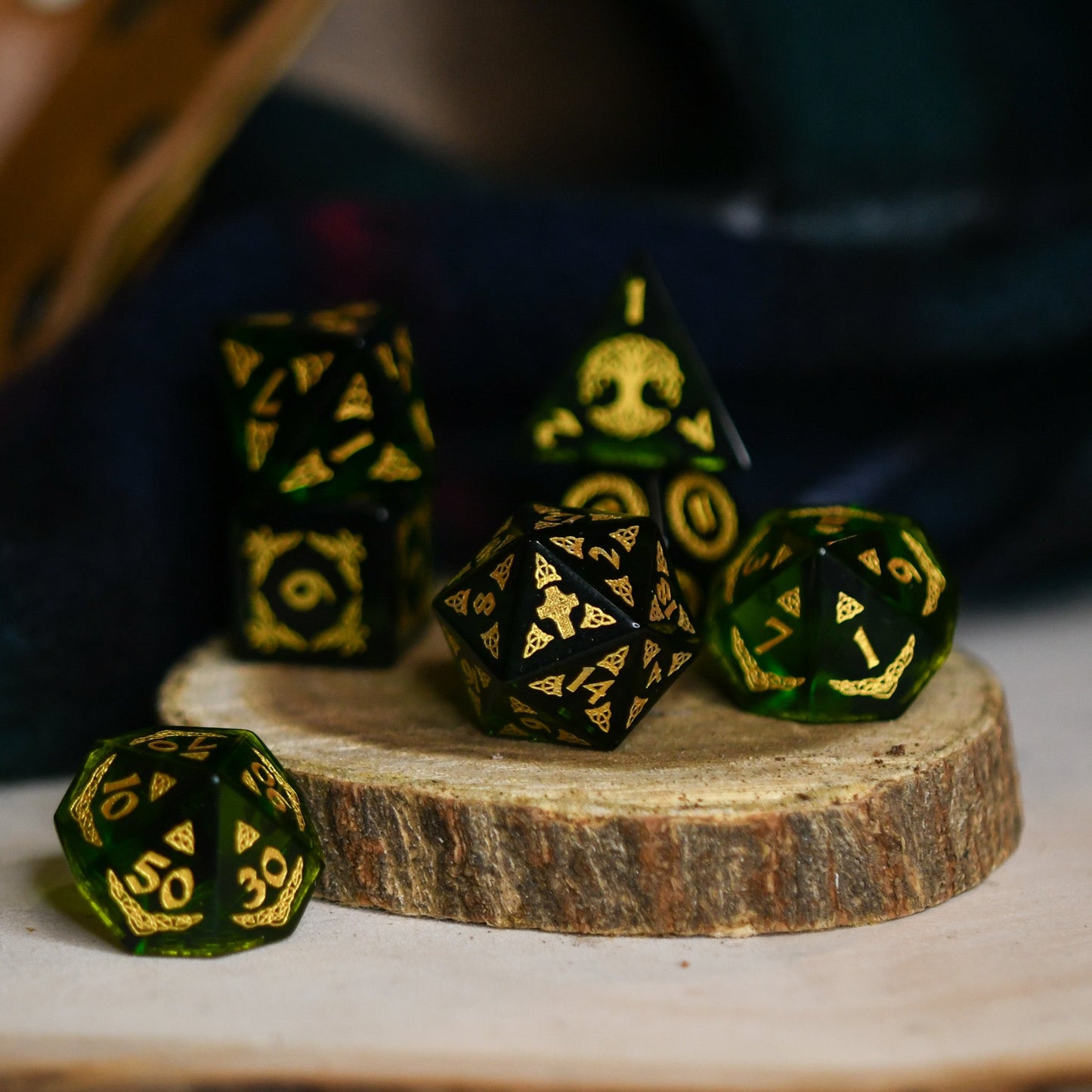 Celtic Green Glass Dice Set - Dice Around the World Collection Misty Mountain Gaming