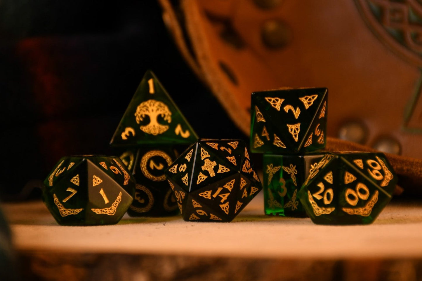 Celtic Green Glass Dice Set - Dice Around the World Collection Misty Mountain Gaming