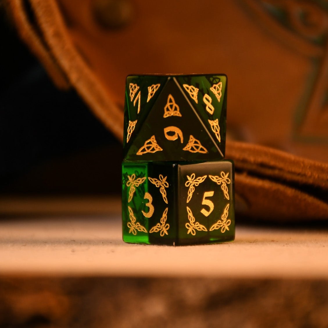 Celtic Green Glass Dice Set - Dice Around the World Collection Misty Mountain Gaming