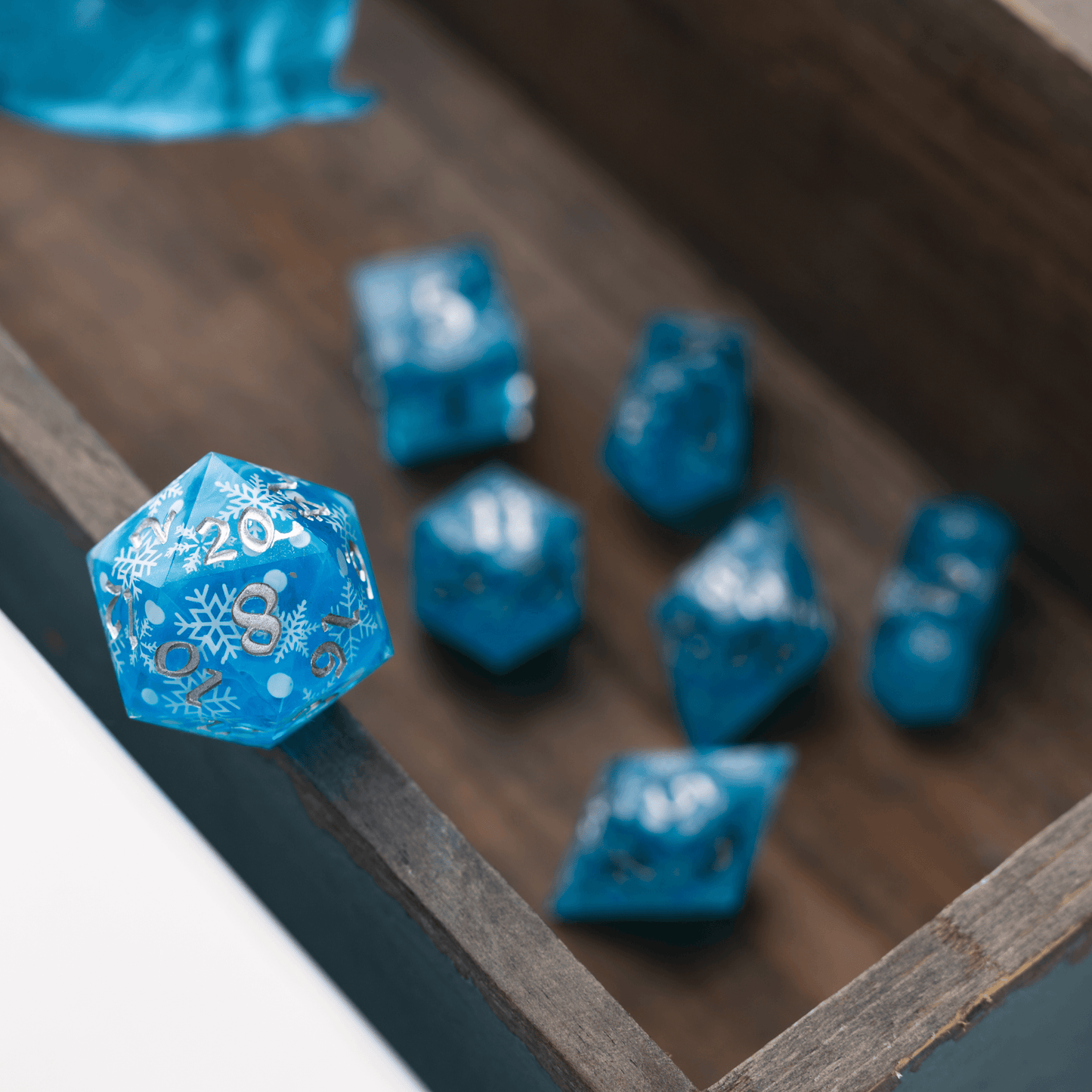 Christmas Blue Snowflake Handmade Resin DND Dice Set Runic Dice
