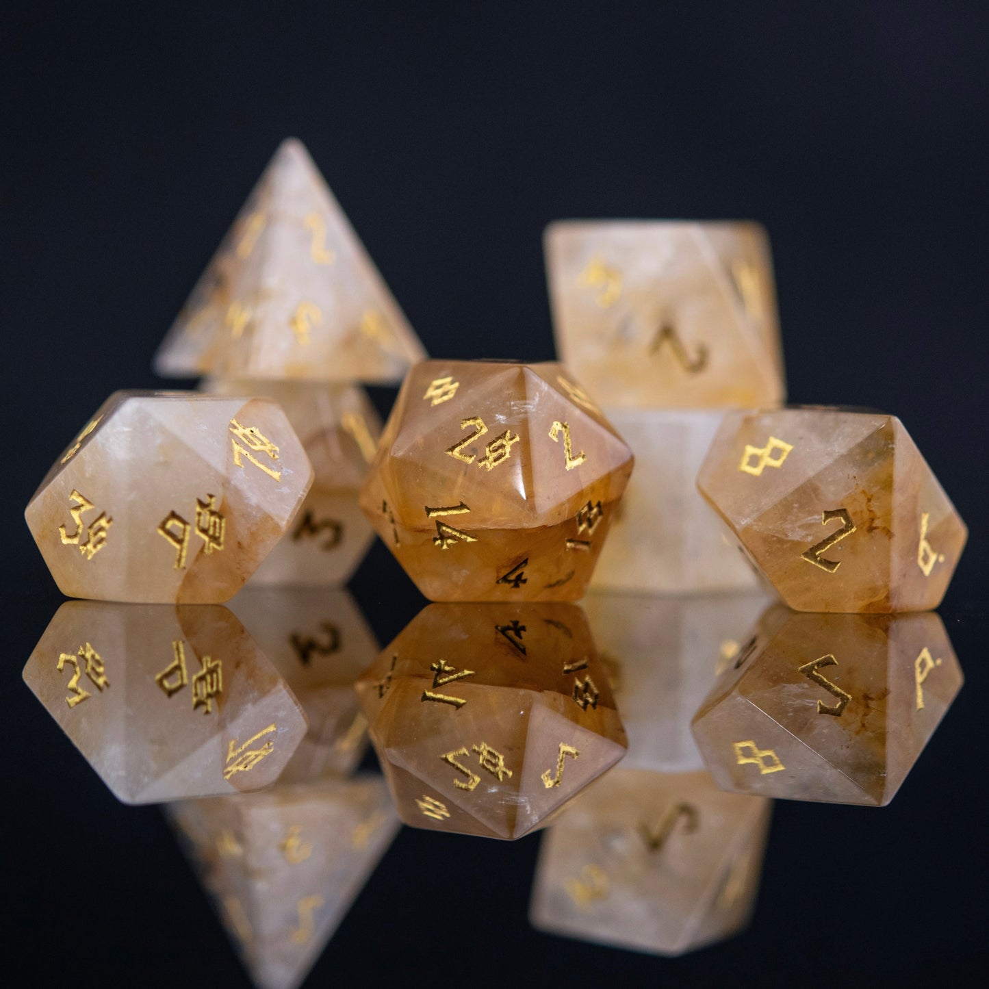 Citrine (Gold) Stone Dice Set Misty Mountain Gaming